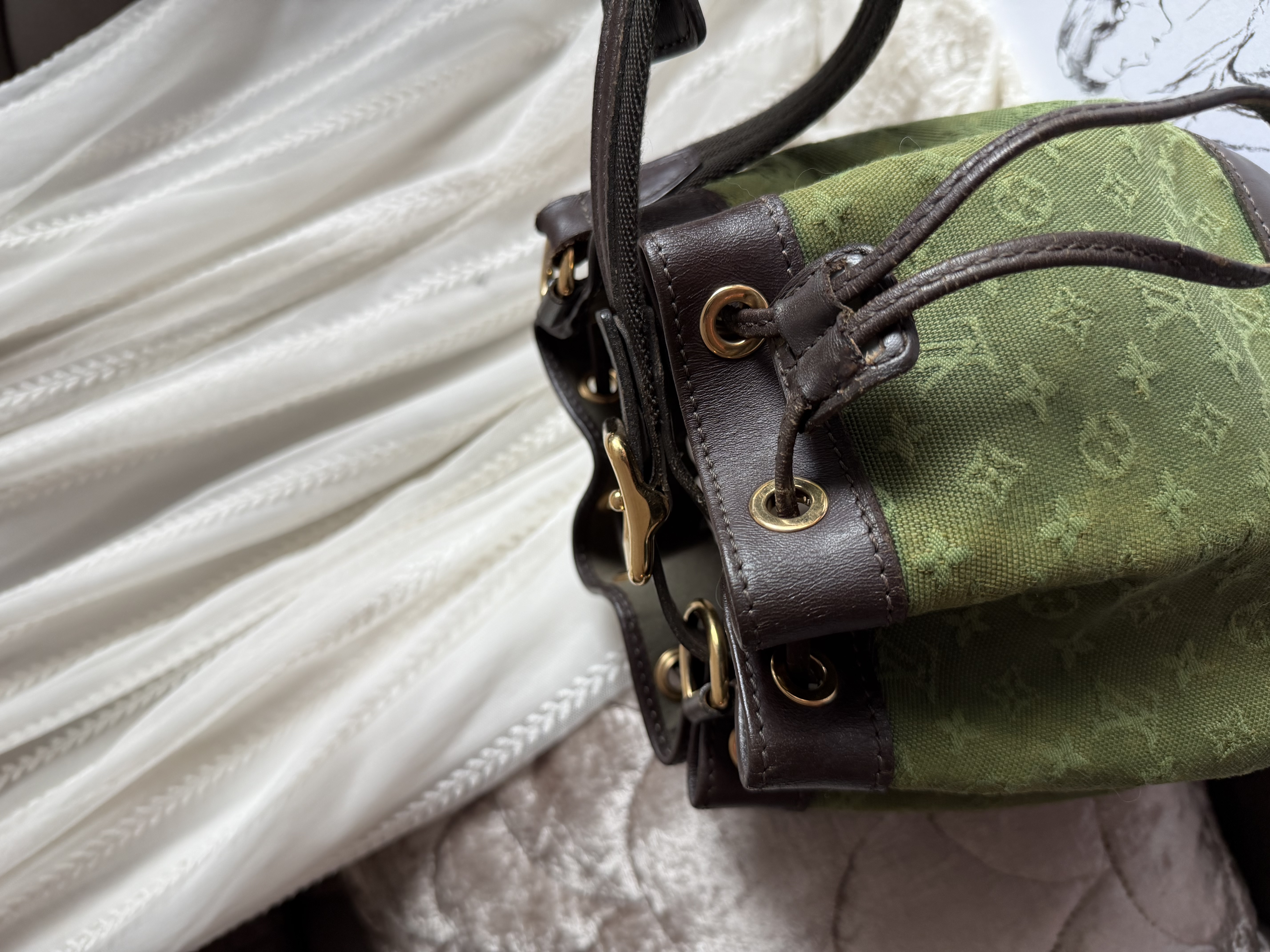 Louis Vuitton Monogram Mini Lin Noelie Green Bucket Bags