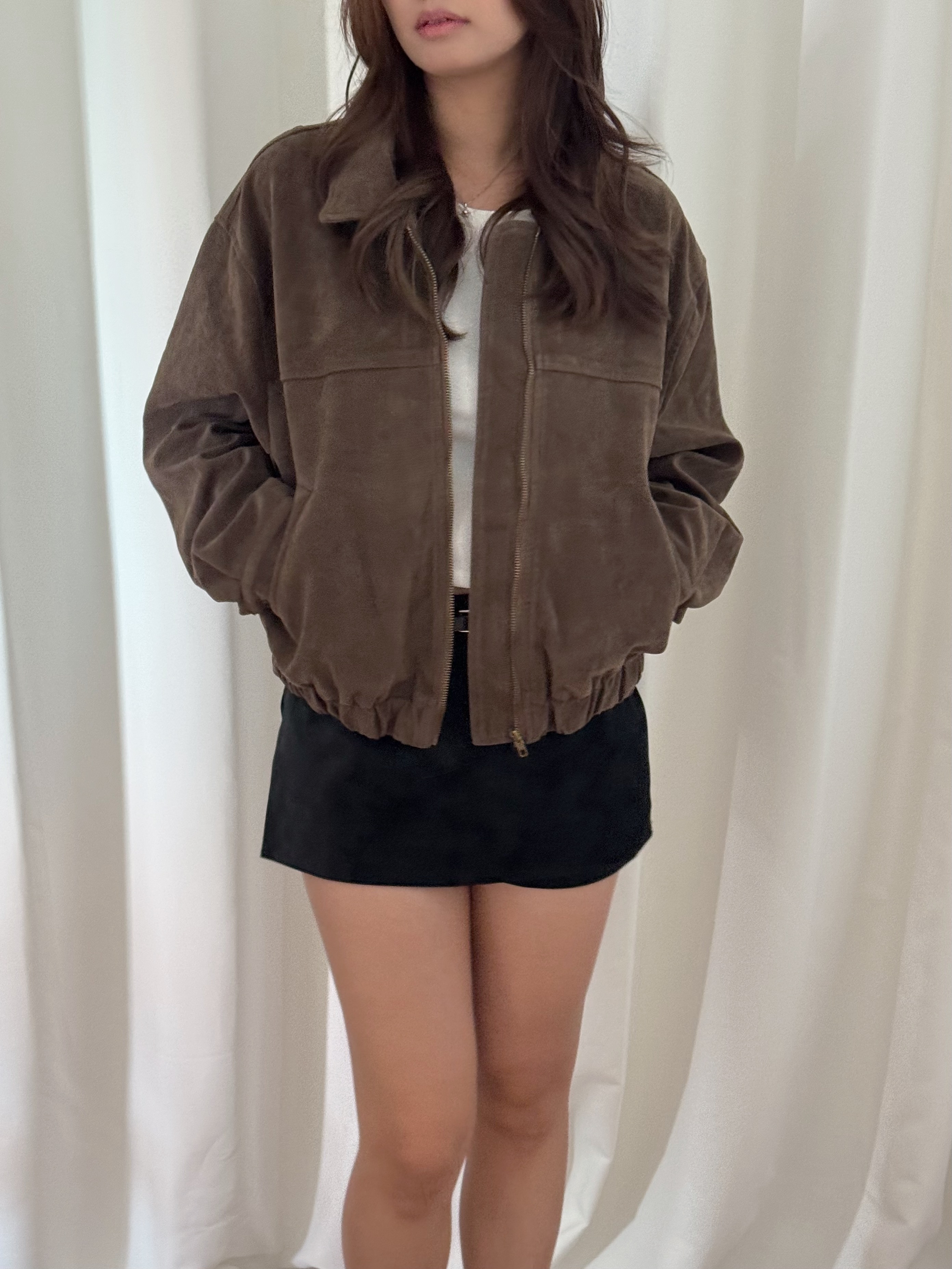 Autumn Oversized Zip-up Suede Jacket(三色入)