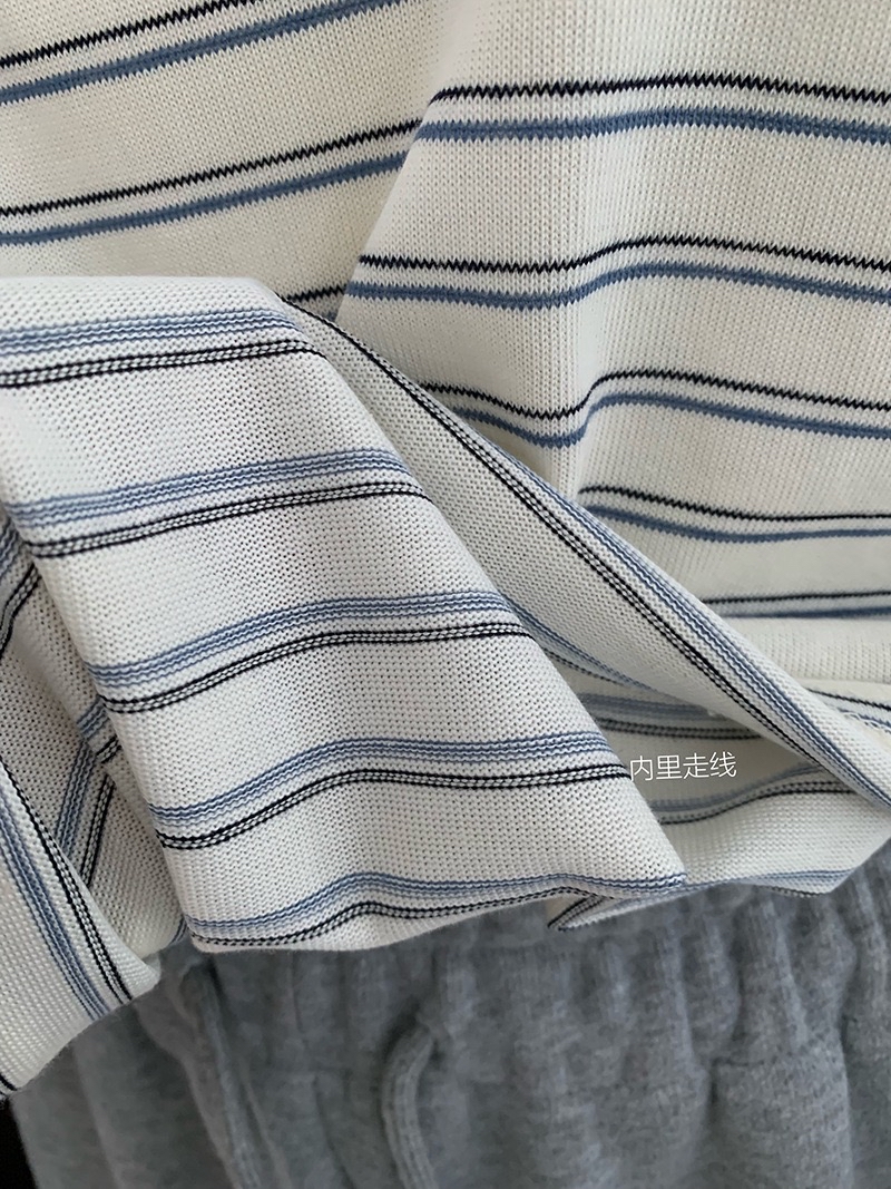 装色条纹短袖宽松Tee