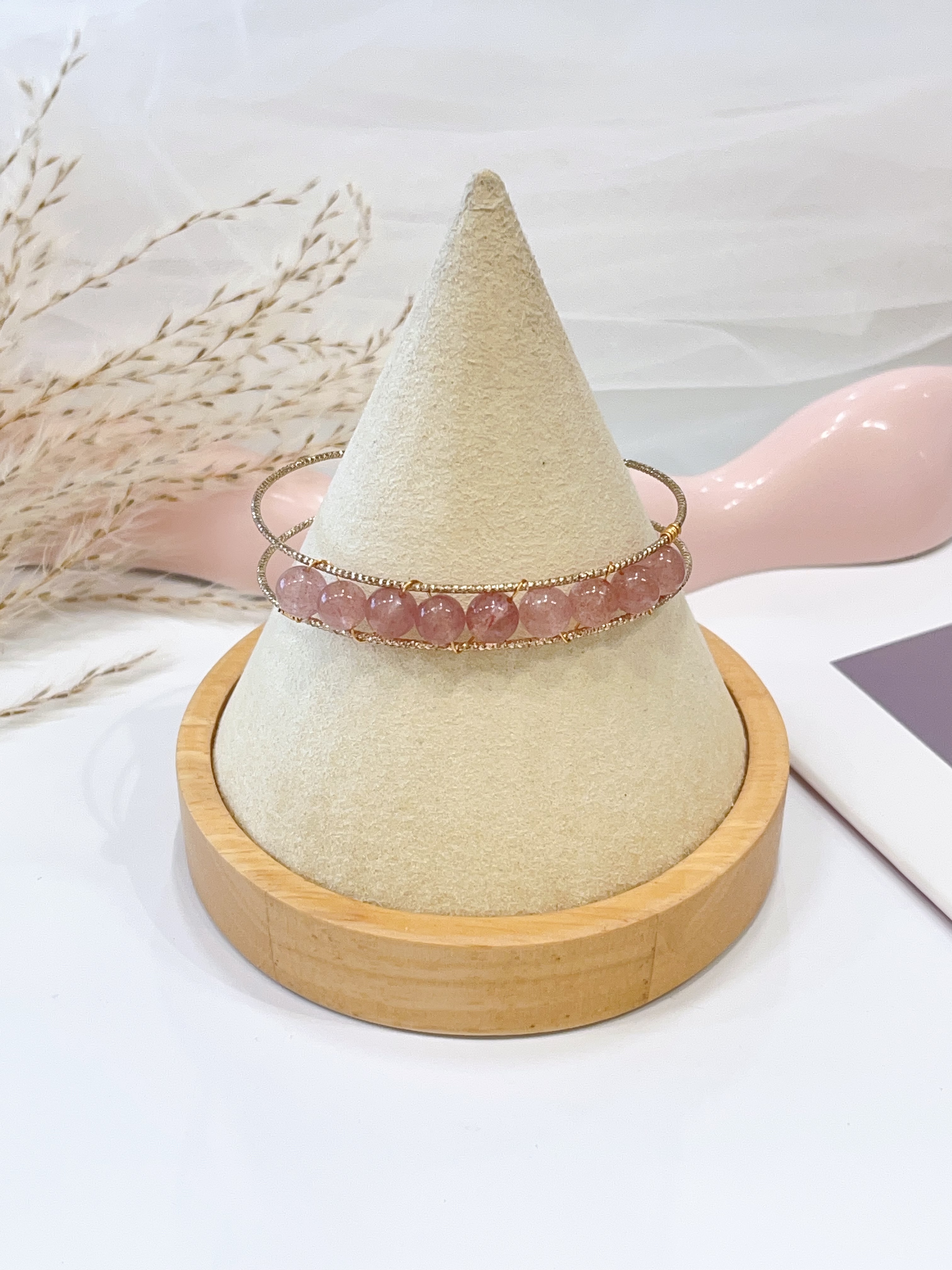 🍓✨ 草莓晶半手镯 Strawberry Quartz Half Bangle Bracelet | 7mm