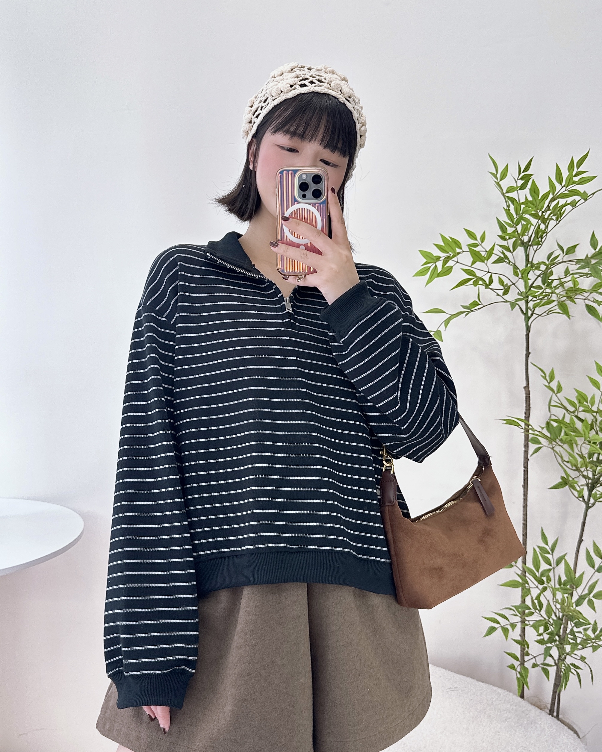 橫間可反領針織棉料衛衣 2色