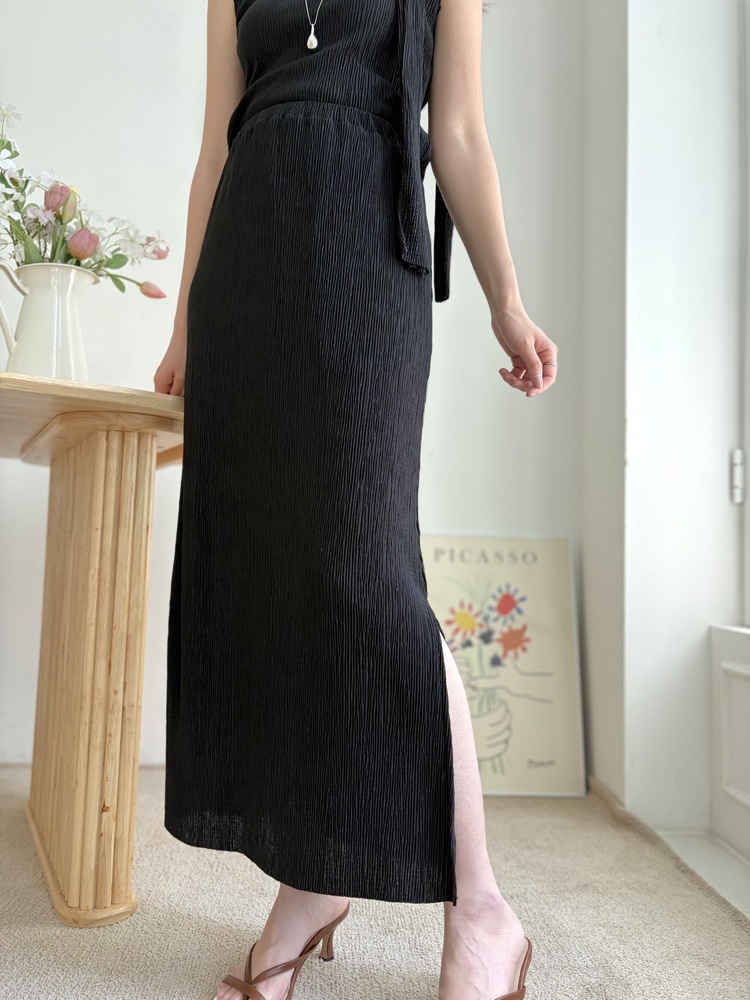 Summer Pleated Scarf Set (Black)