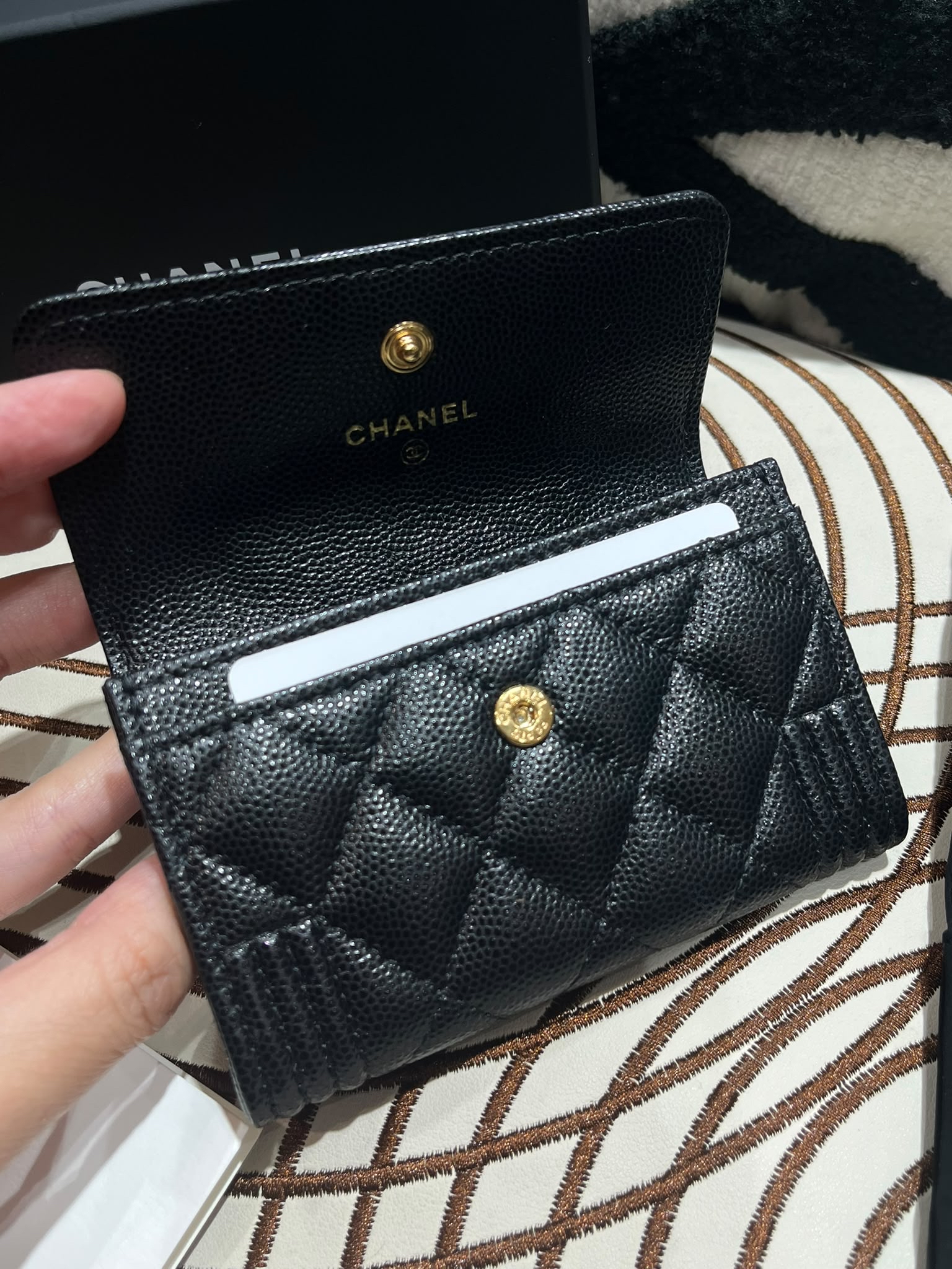 全新 Chanel boy card holder 黑色魚子醬牛皮復古金 100%Authentic, 全新貨品 ✅chip, ✅dust bag ✅box