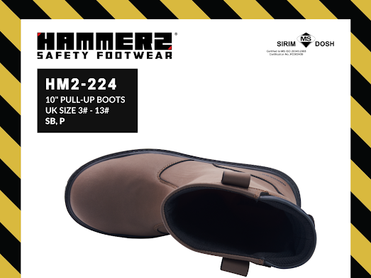 HAMMER2 HM2-224 10INCHES HIGH CUT PULL-UP SAFETY BOOTS SIRIM and DOSH Approved Outdoor Shoes Light Kasut Keselamatan