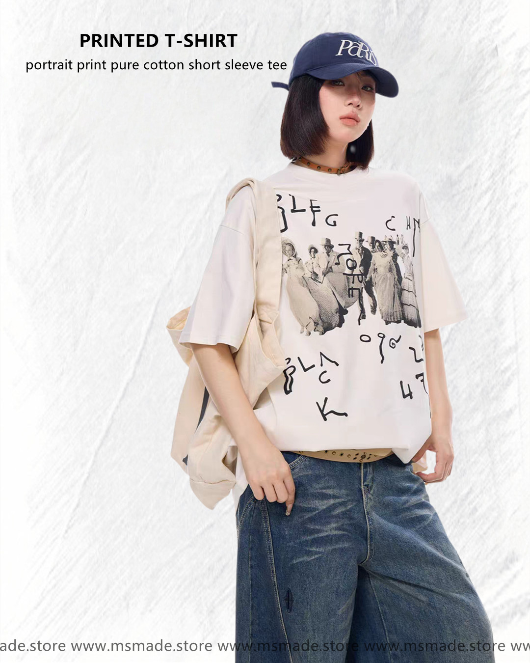 M23 人像圖案純棉短袖Tee