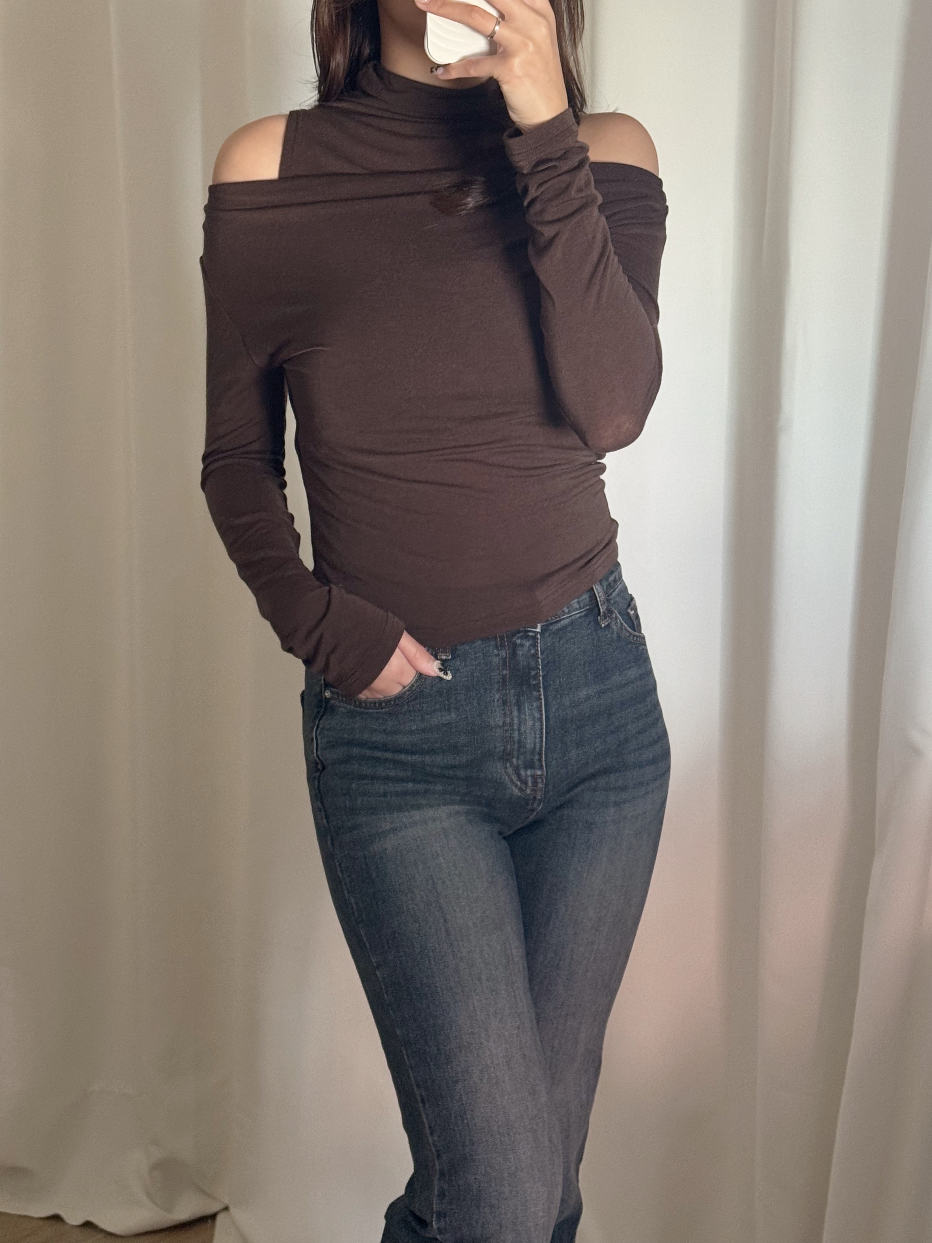 韓系高領露膊長袖上衣(三色入)