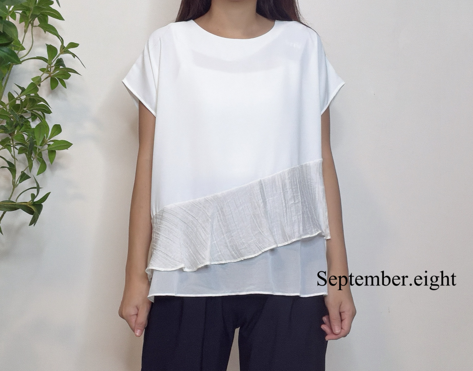梳織斜ruffle Top