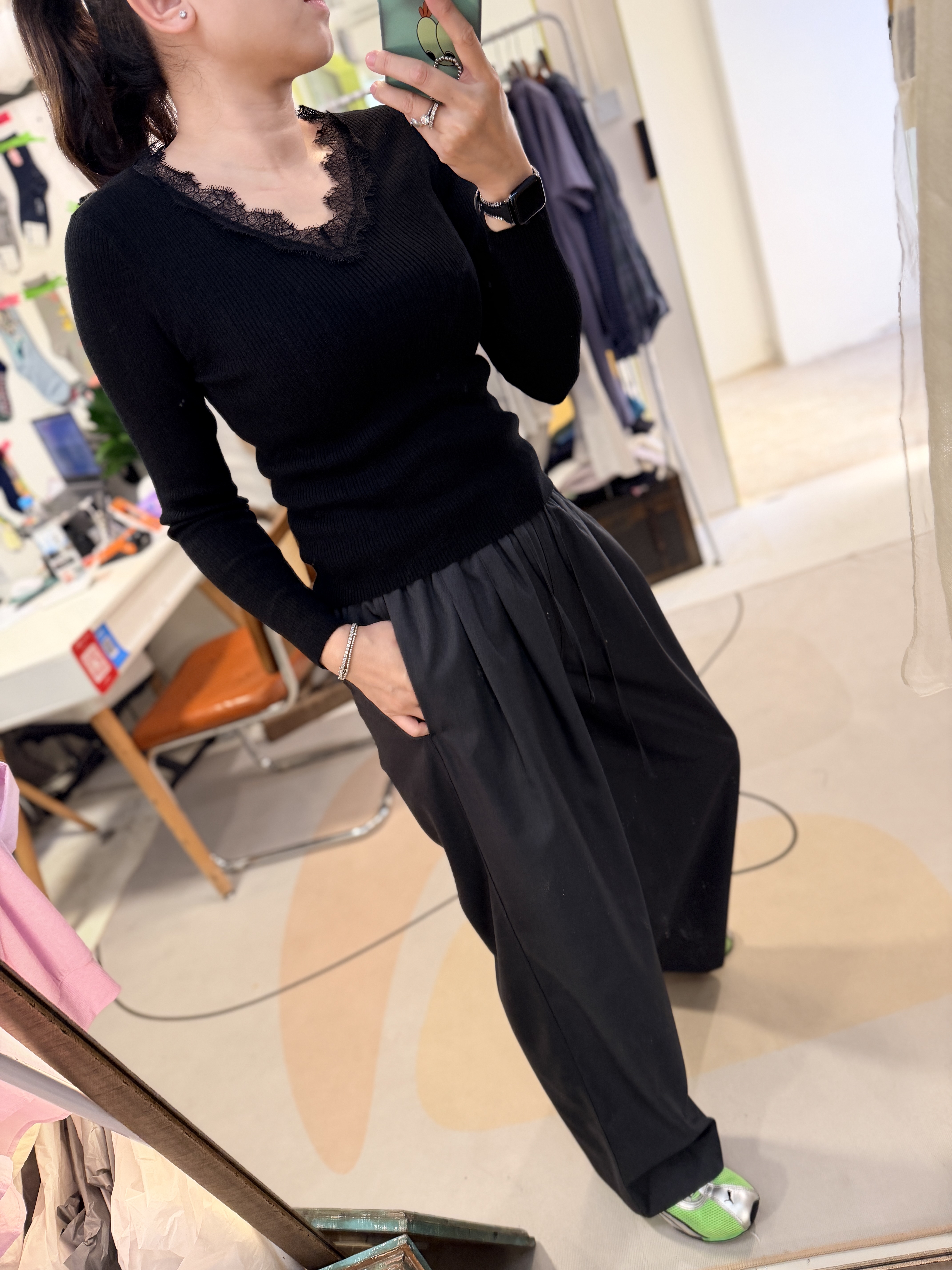 Lace V neck soft knit