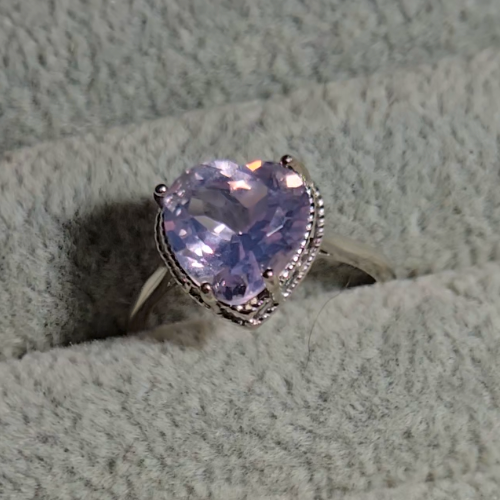 Lavender moon quartz heart ring in adjustable sterling silver (B) - RQ154