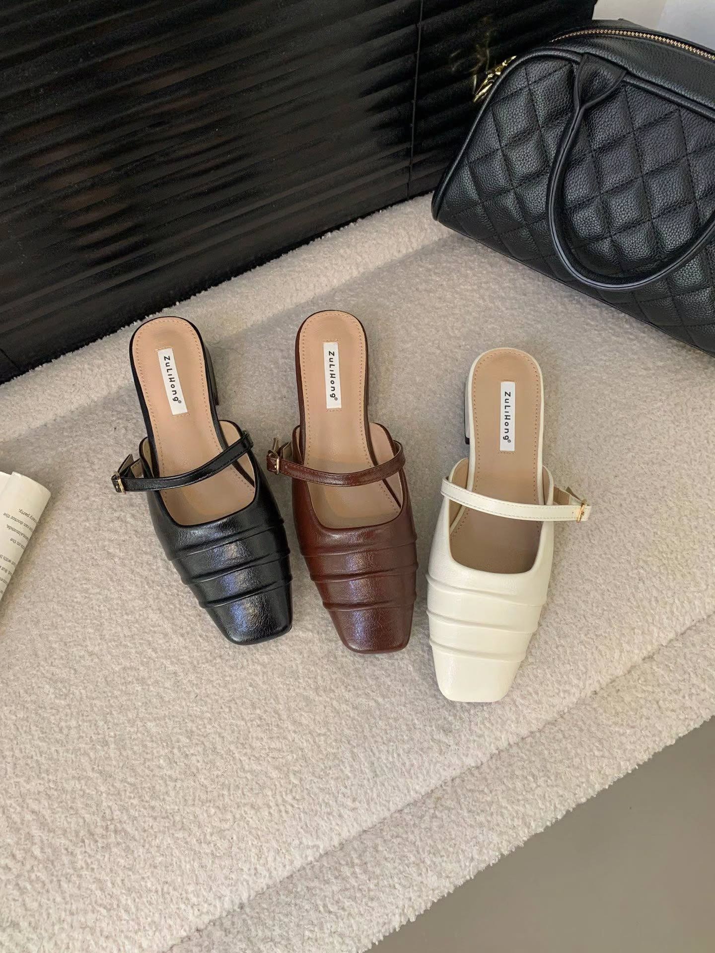 520-11 复古压褶玛丽珍半拖鞋 🇨🇳