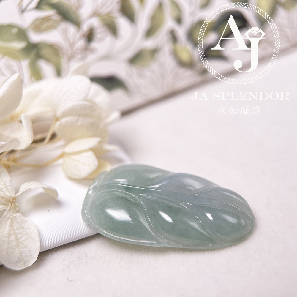 JN-336 天然翡翠A玉 冰潤晴藍事業有成/玉葉金吊墜
