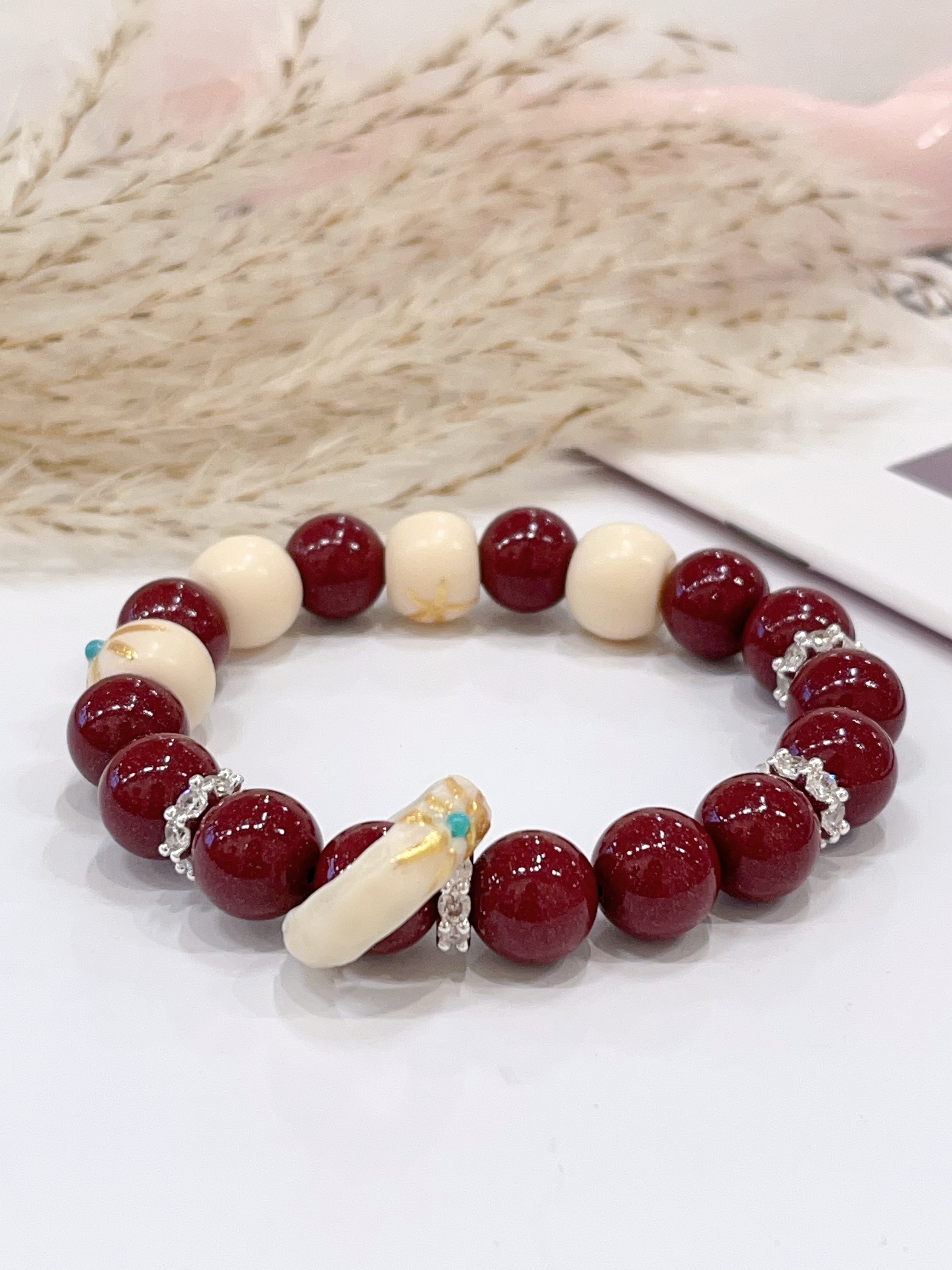 🔴 朱砂 × 象牙果手串 Cinnabar & Tagua Nut | 10mm