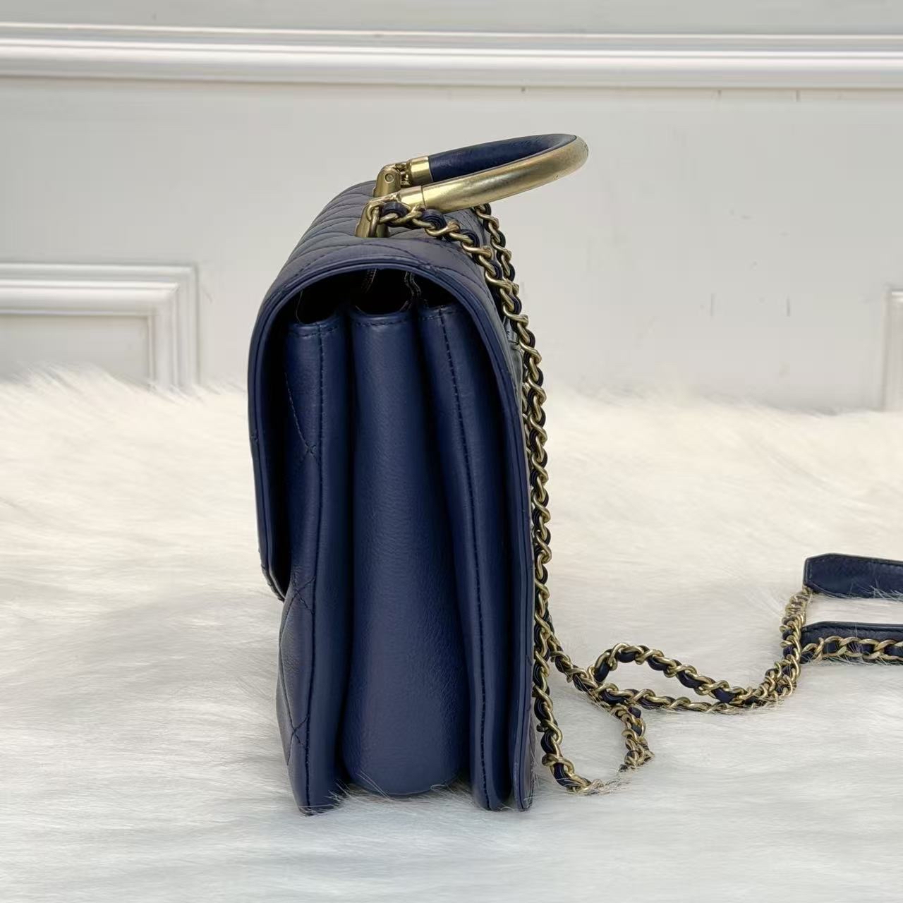 Chanel風琴信封袋 海軍藍配金扣💙💛