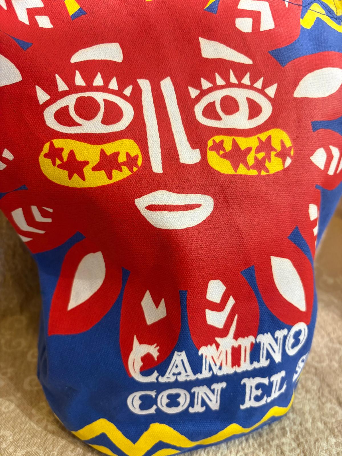 日本牌子Amina - 藍色底紅色太陽印花手提水桶包