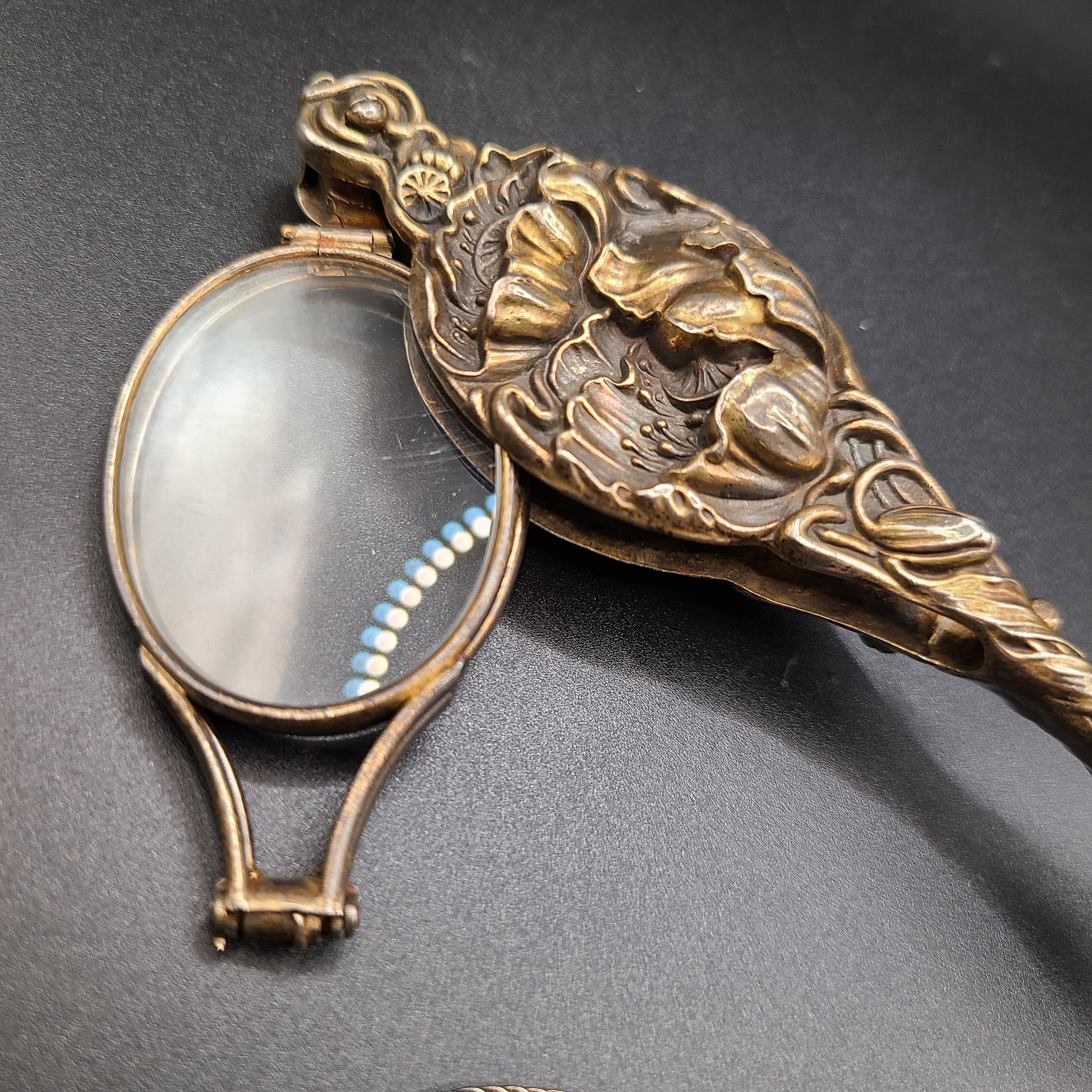 Art Nouveau 時期荷花銀包銅歌劇鏡飾lorgnettes glasses配純銀頸鍊