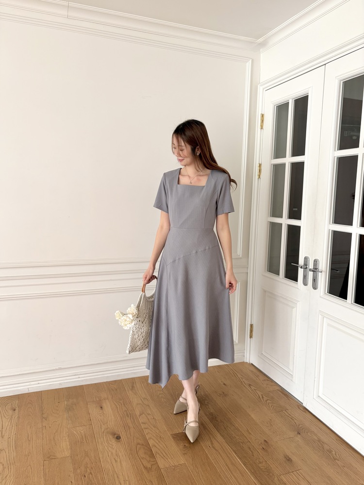 Asymmetric Striped Dress (Grey)