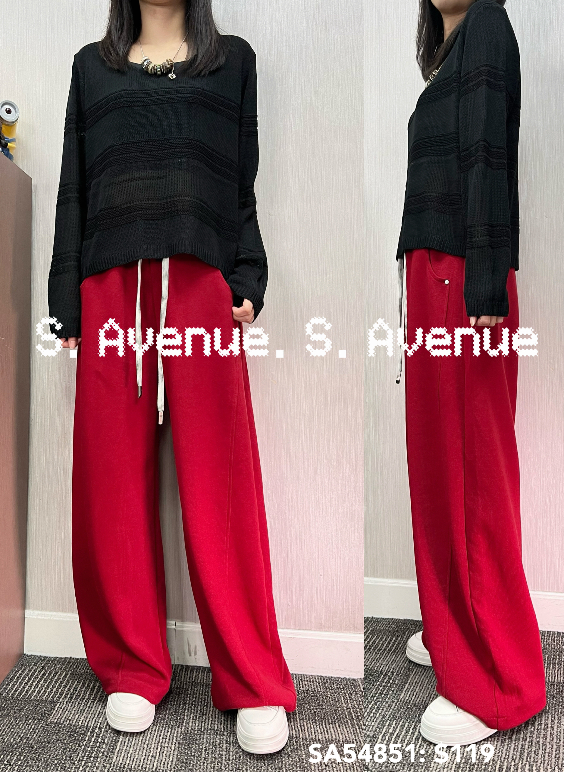 SA54851: 長袖V領暗間線top