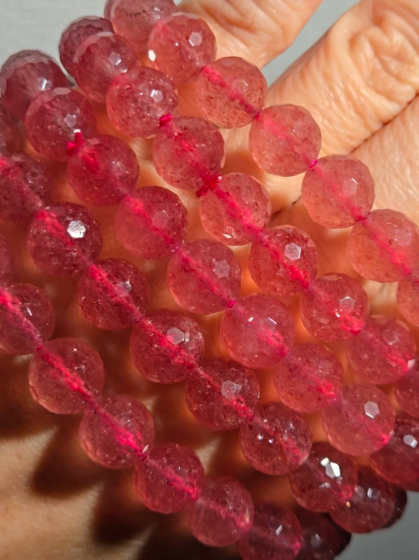 Strawberry quartz faceted bead bracelets with sparkly mica - JW111