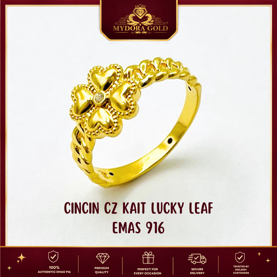 MYDORA Cincin CZ Kait Lucky Leaf (5G) l EMAS 916/22K