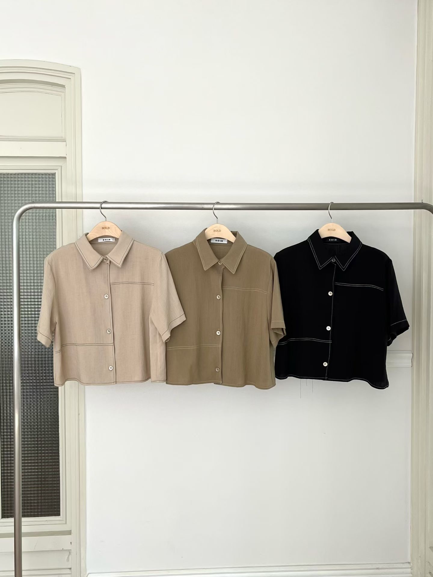 B4 撞色明線拼接襯衫