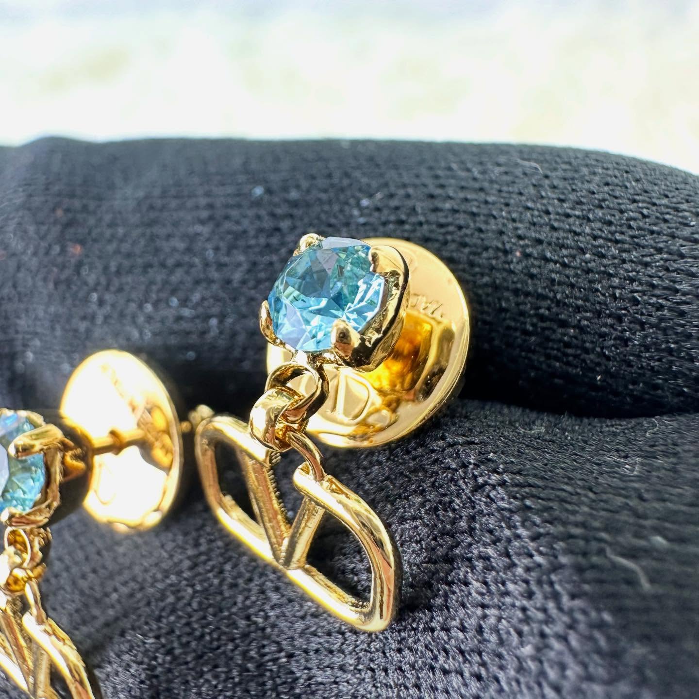 VALENTINO 🤍PRE OWNED GARAVANI Signature 藍金色耳環 全套有盒🩵