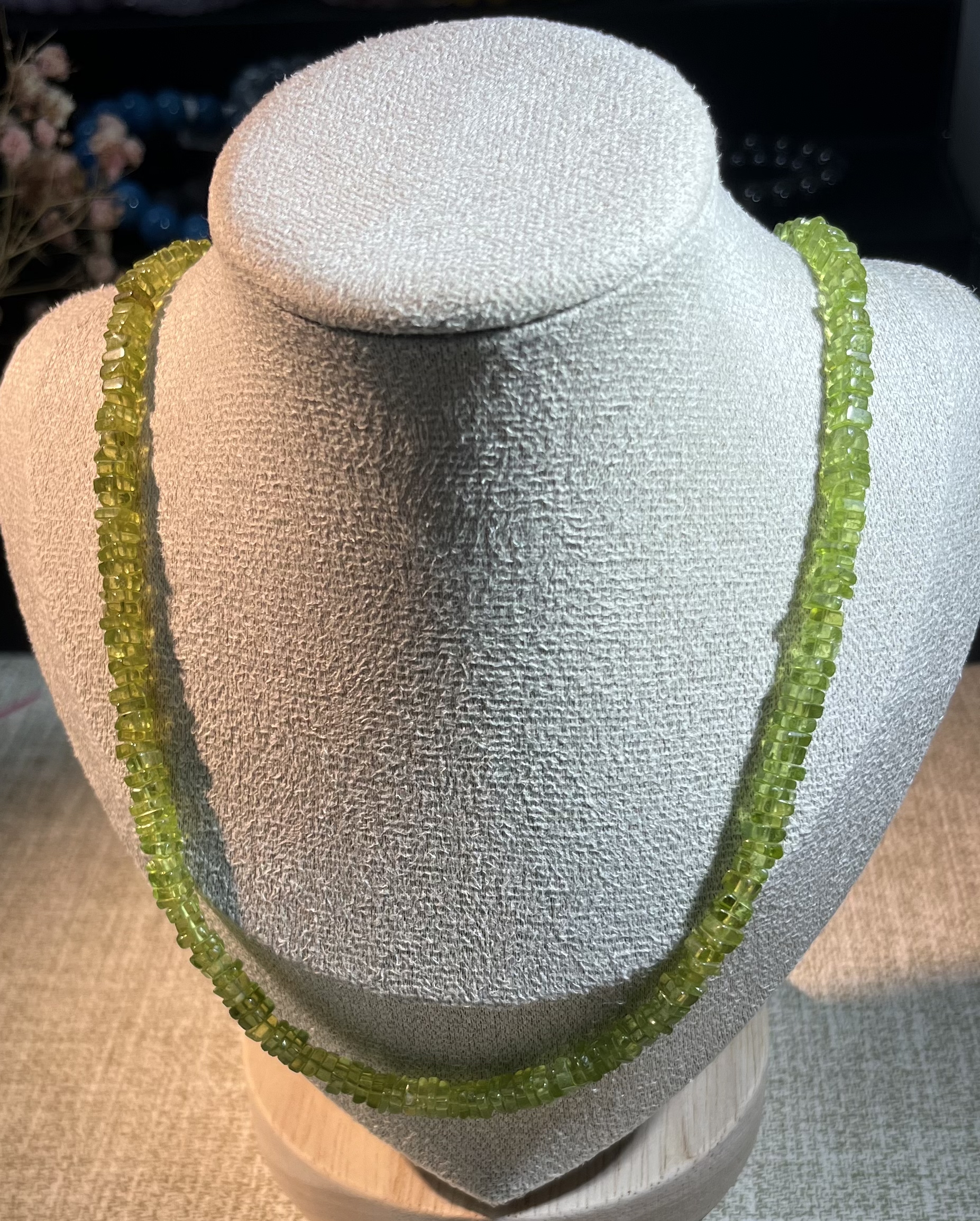 透體方塊橄欖石s925銀頸鏈