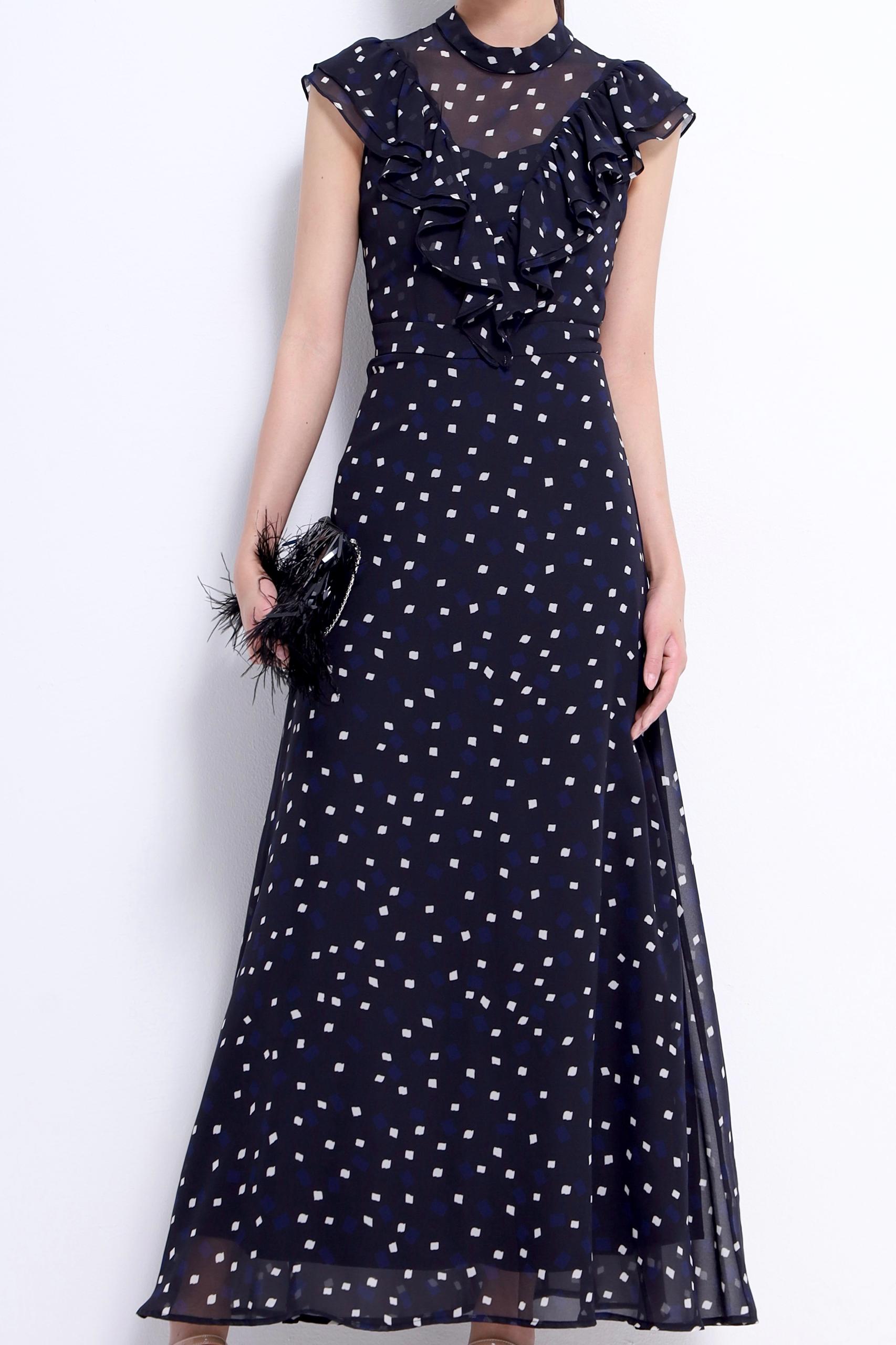 CD2148 RUFFLE STAND COLLAR MAXI DRESS