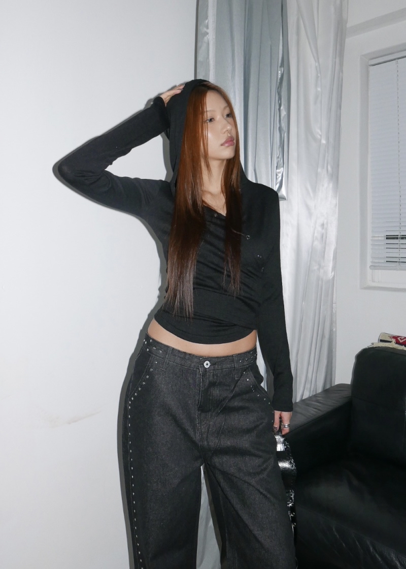 Asymmetric Snap Button Long Sleeve