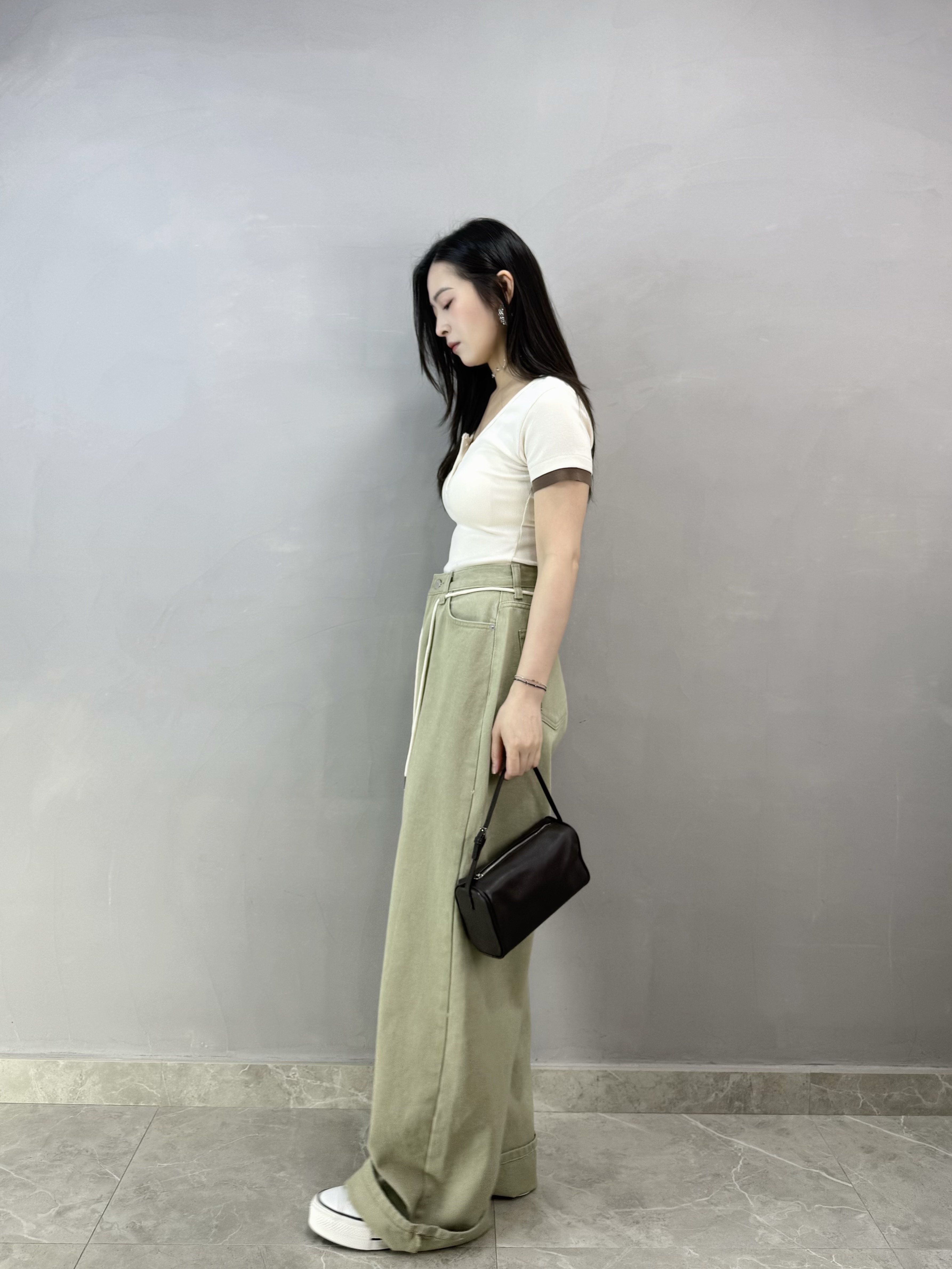 H77 洗水綠牛仔闊褲