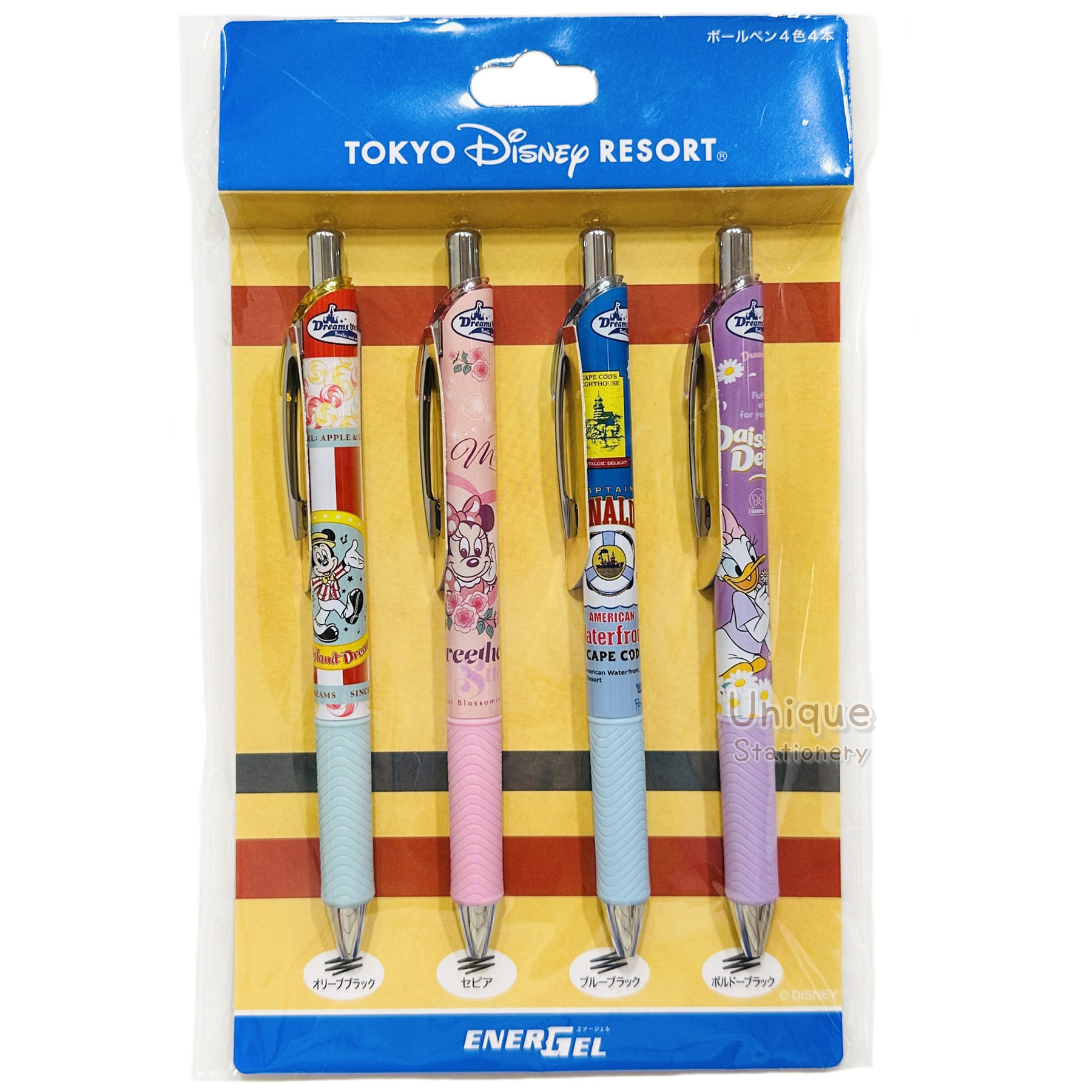 現貨｜【日本 Disney Store 限定】一套四枝 Mickey & Friends 米奇與朋友 日本製 Pentel EnerGel 0.5mm 啫喱筆 074545