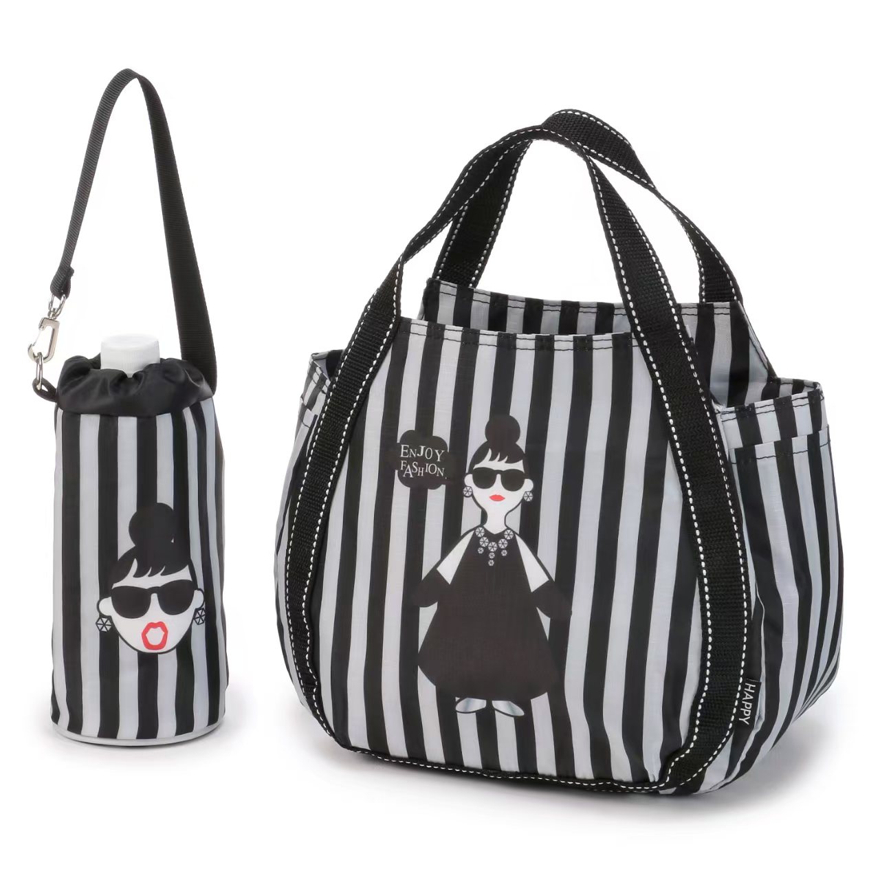 日本 HAPPY FACE Lady Emma 保溫保冷袋 + 水壺袋套裝｜午餐袋・購物袋