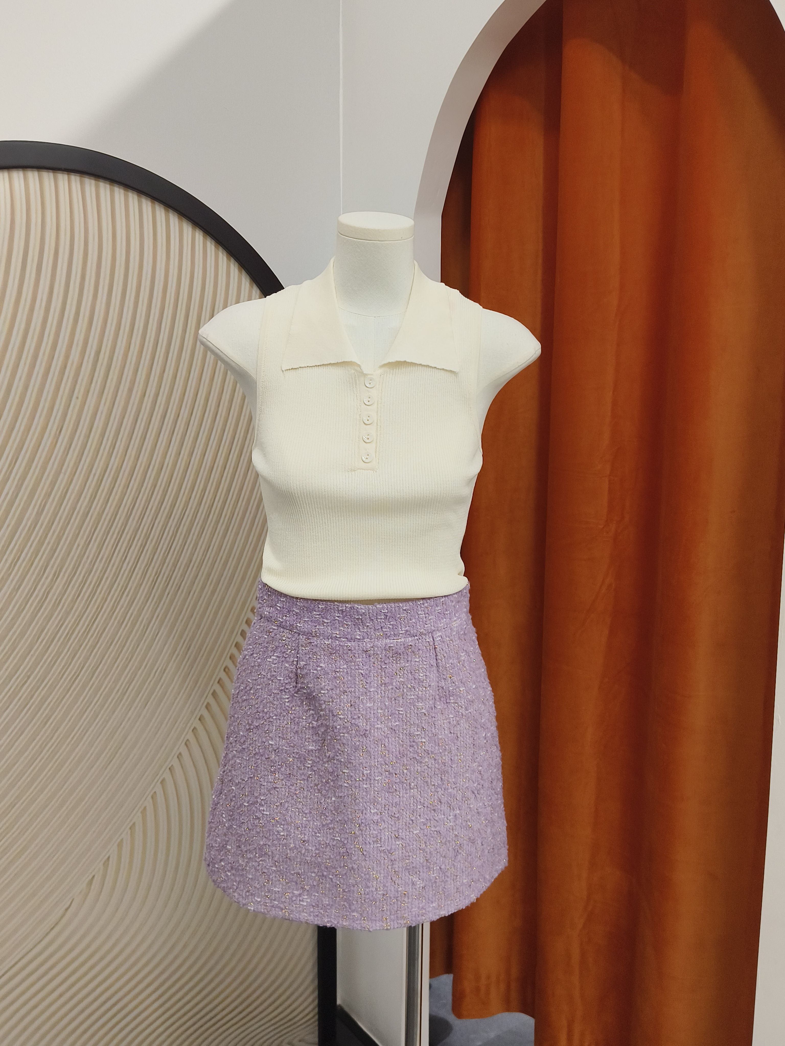 金丝毛呢短裙 Gold Tinsel Tweed Skirt