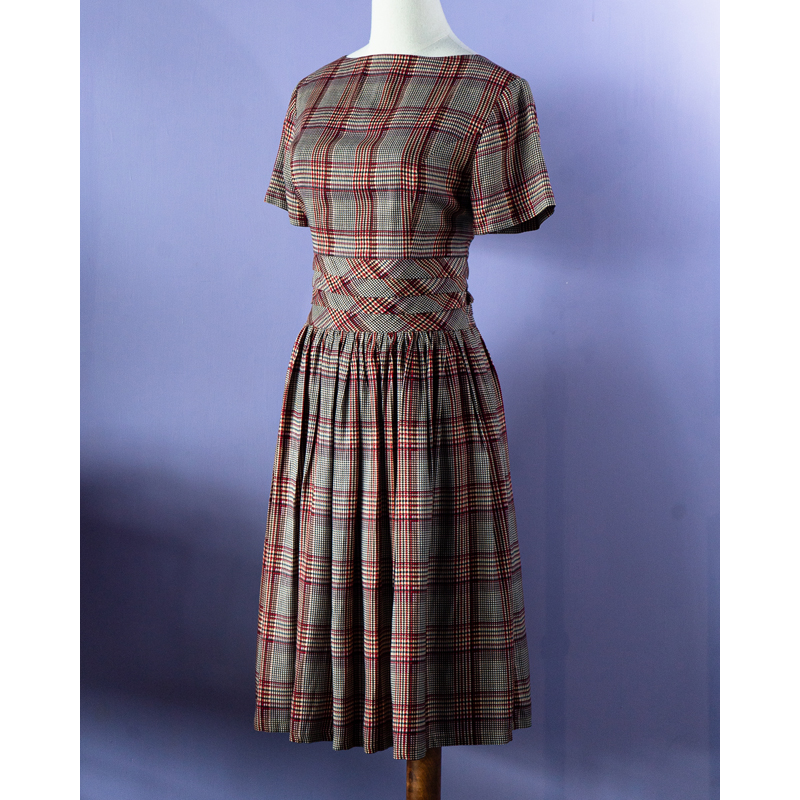 (Last L) Summer in Woodland - 1950s Inspired Checkered Summer Dress- Short Sleeve (FM176)