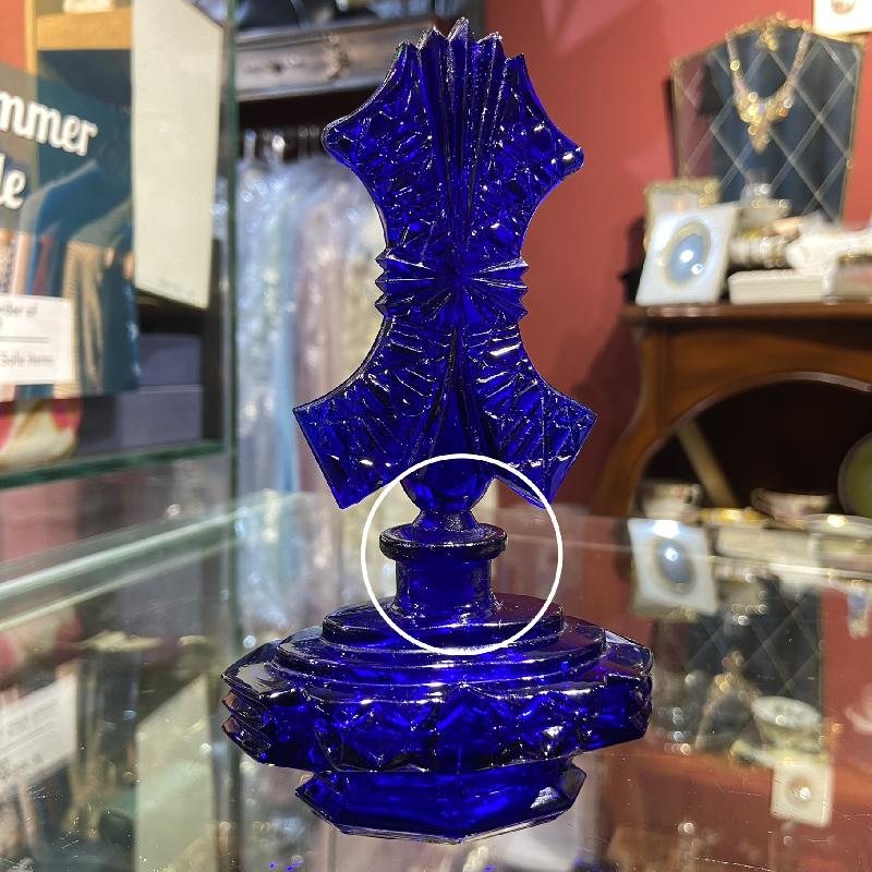 1960s Czechoslovakia Art Deco Inspired-Pattern Pressed Glass Vanity Perfume Bottle - Cobalt Blue(MW013)
