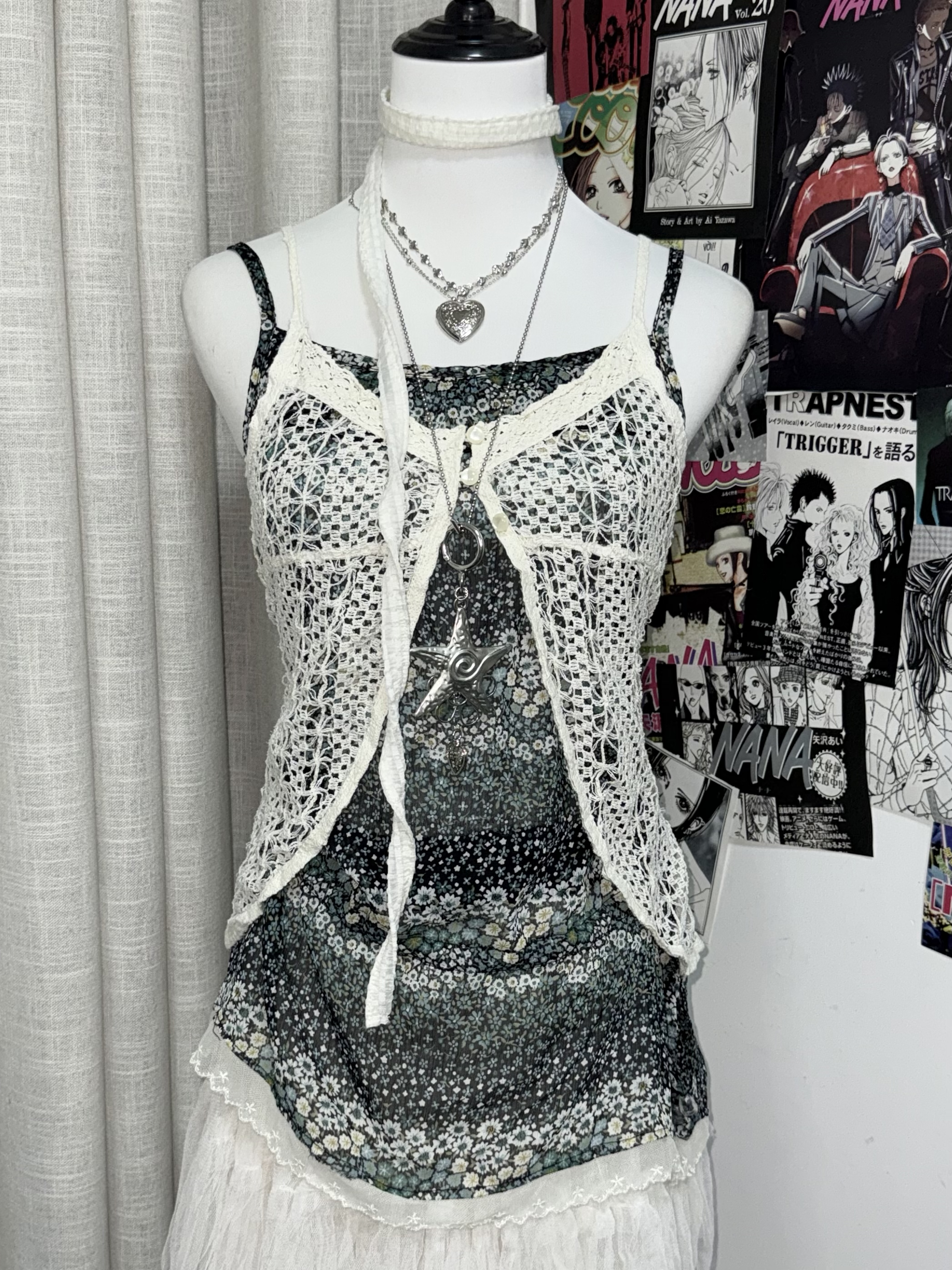 Mori-Girl Inspired Knit & Mesh Outfit Set