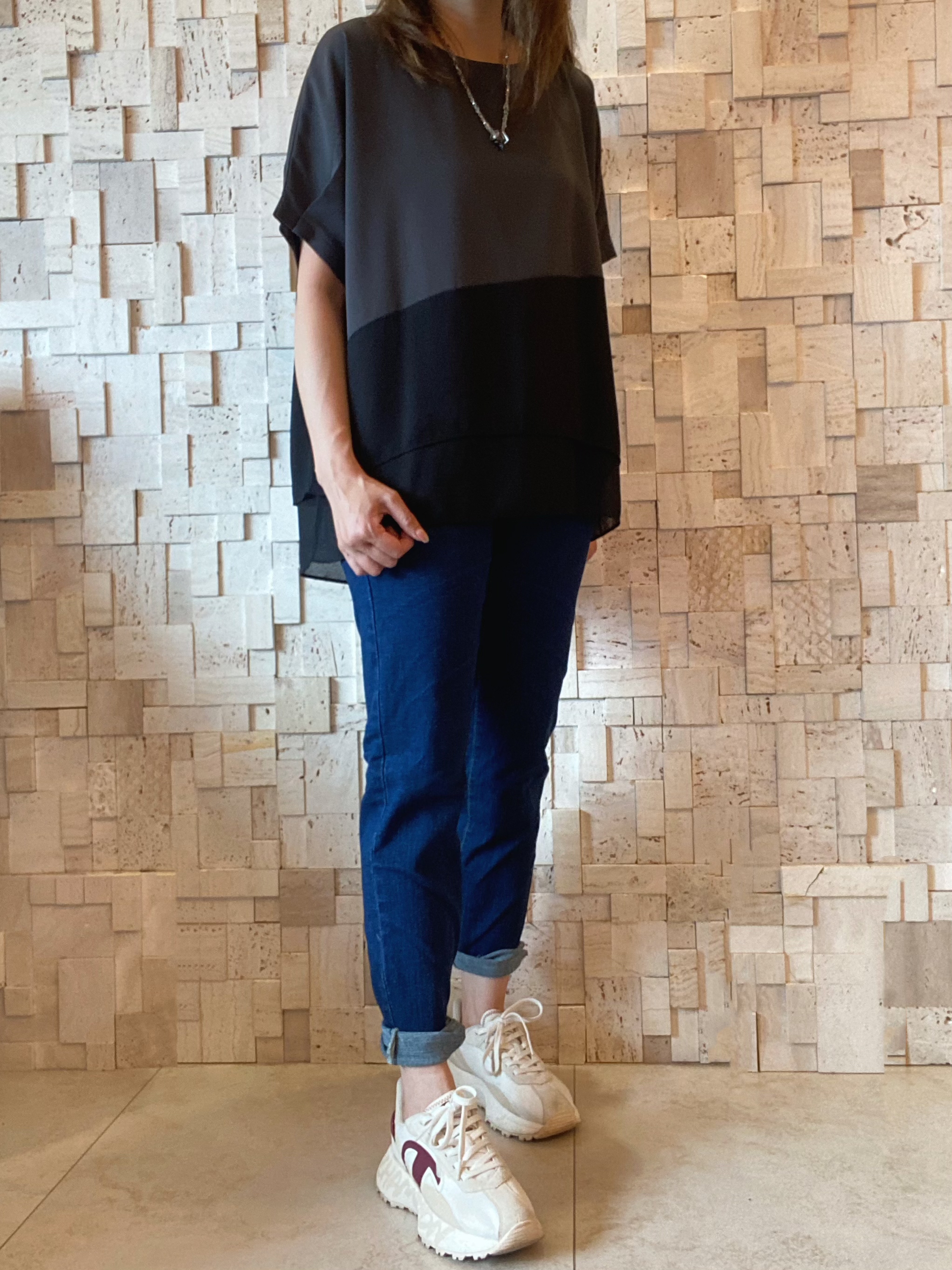 #2075 灰黑撞色雪紡衫🖤