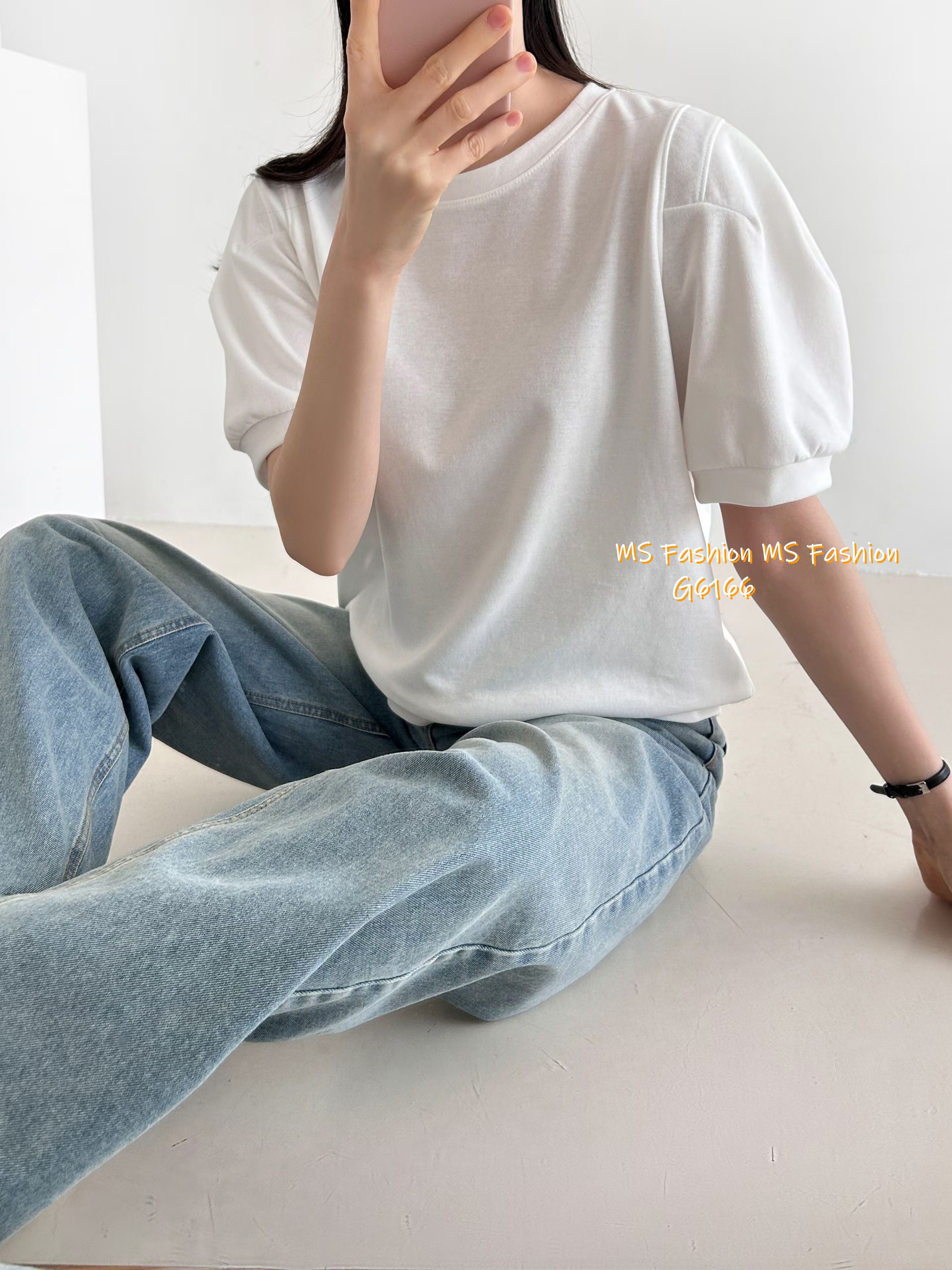 G6166 韓國🇰🇷靚色摺袖top