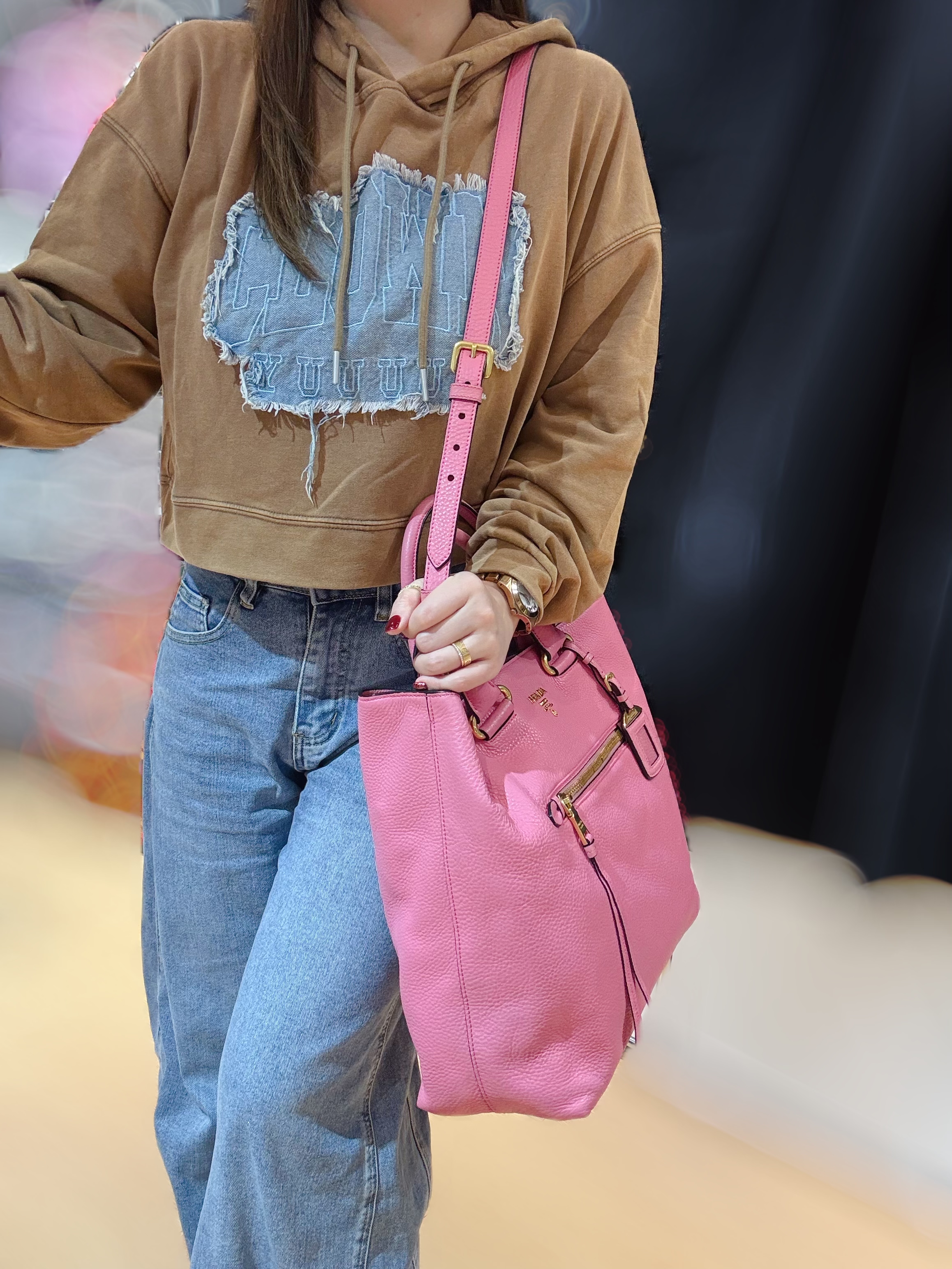 Prada leather shoppings tote pink