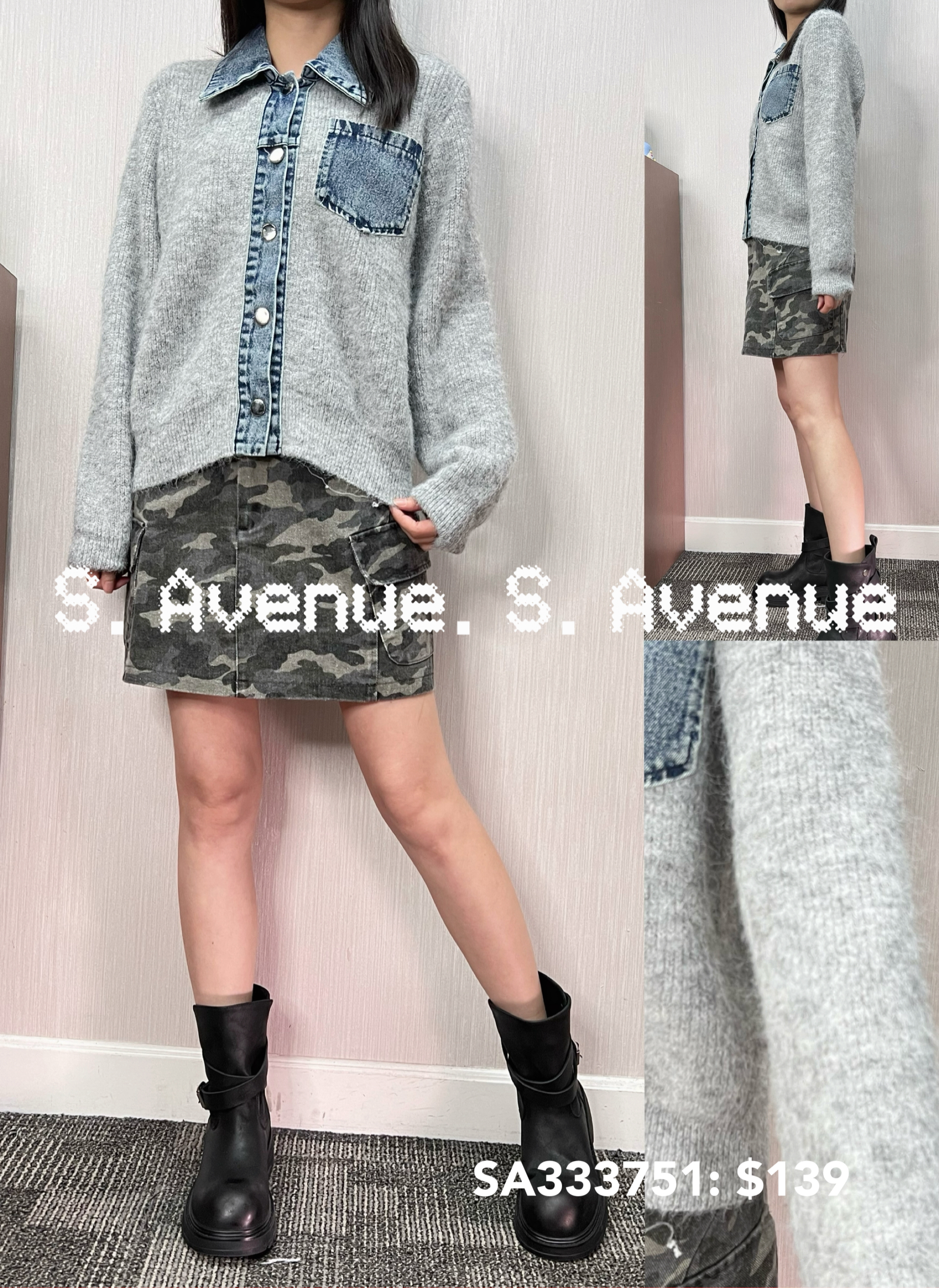 SA333751: 長袖牛仔領單袋冷top