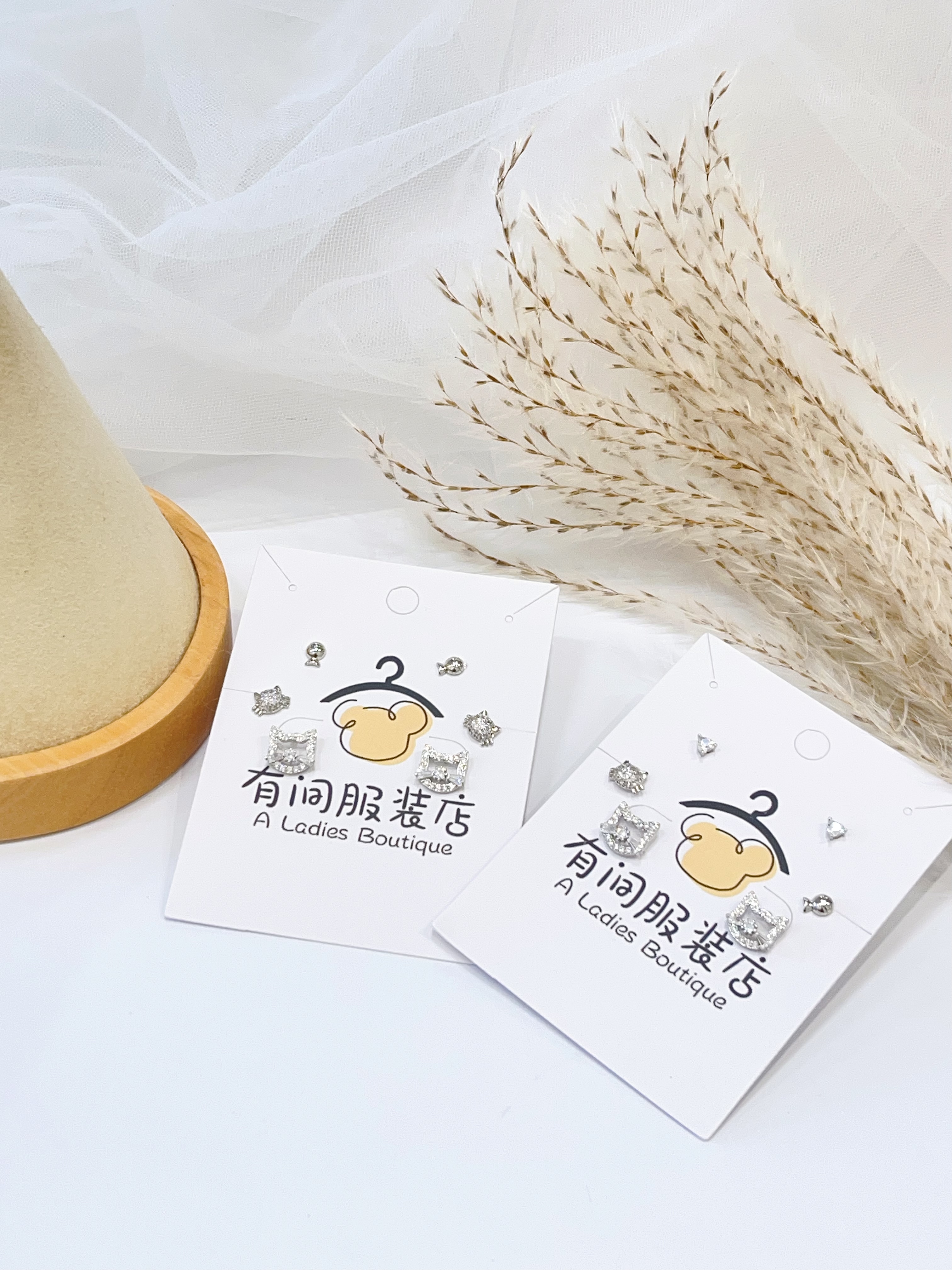 可爱镂空小猫耳环套装