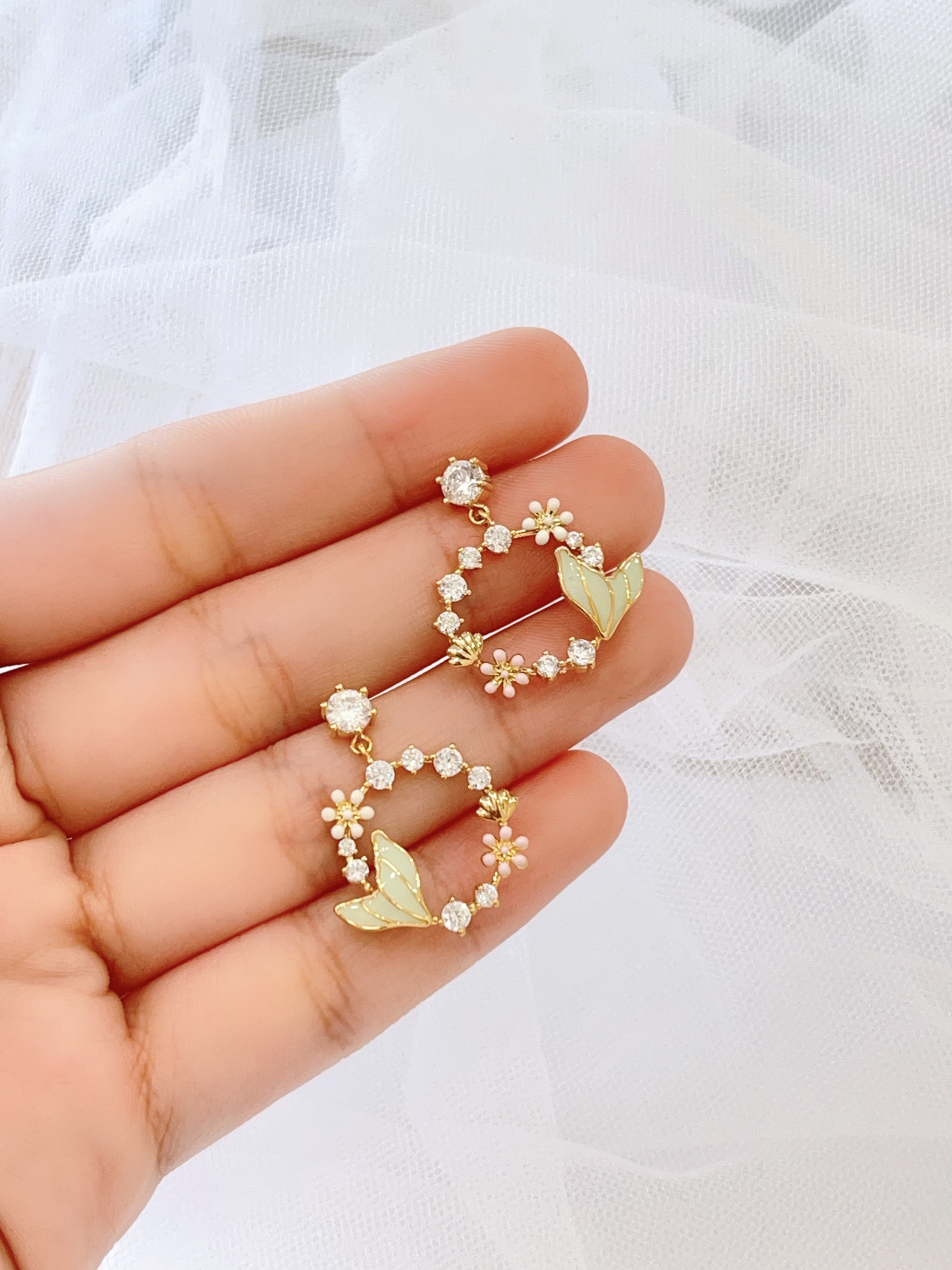 ins风鱼尾小花耳坠耳环