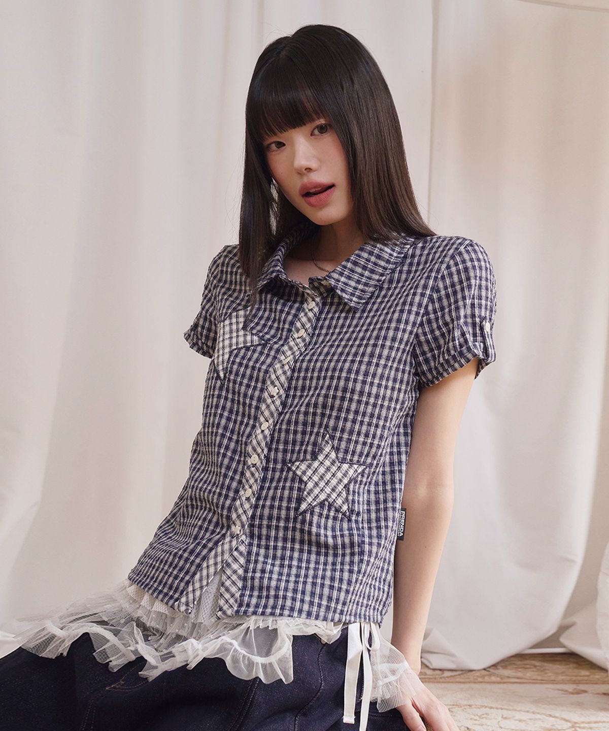 🇰🇷訂購｜PRENDA 26SS｜STAR PATCH ROLL UP CHECK SHORT SLEEVE SHIRT 2色  