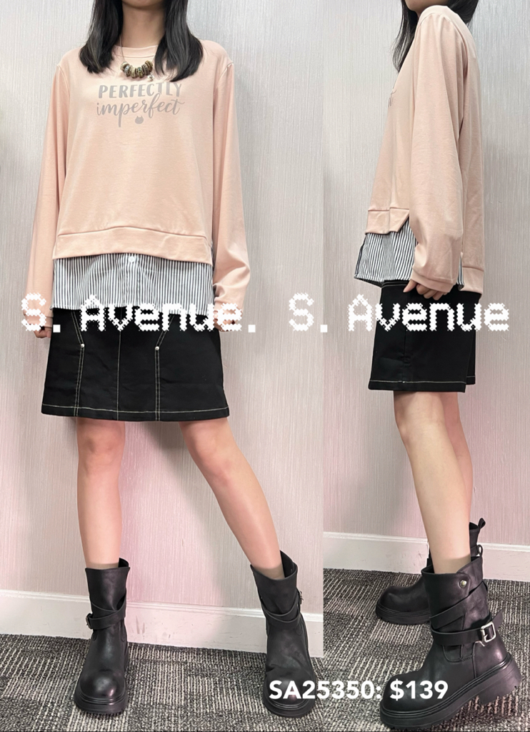 SA25350: 長袖英文字下直條tee