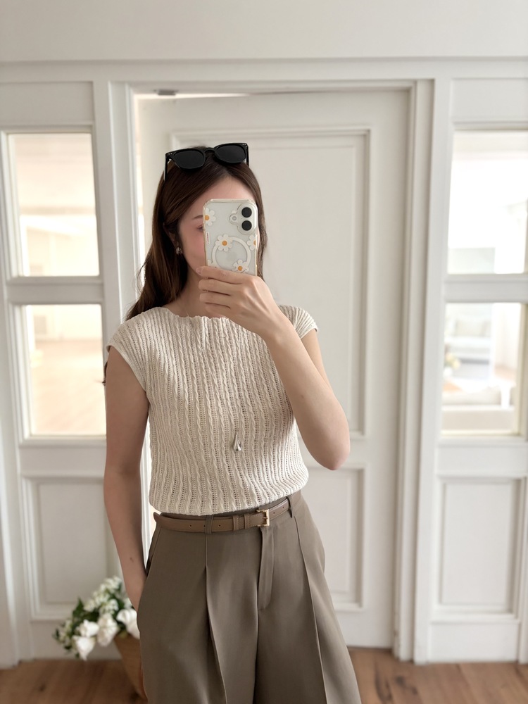 Crochet Boat Neck Knit Top (Oat)