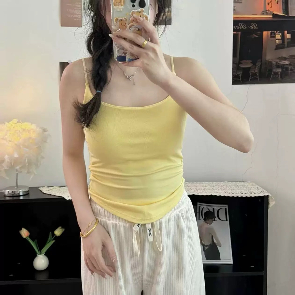 小清新纯欲风褶皱带胸垫背心 | CN011621