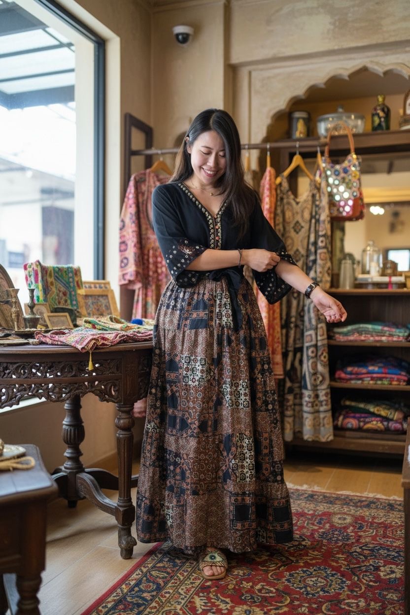 Black V-neck Emb. Top #1384