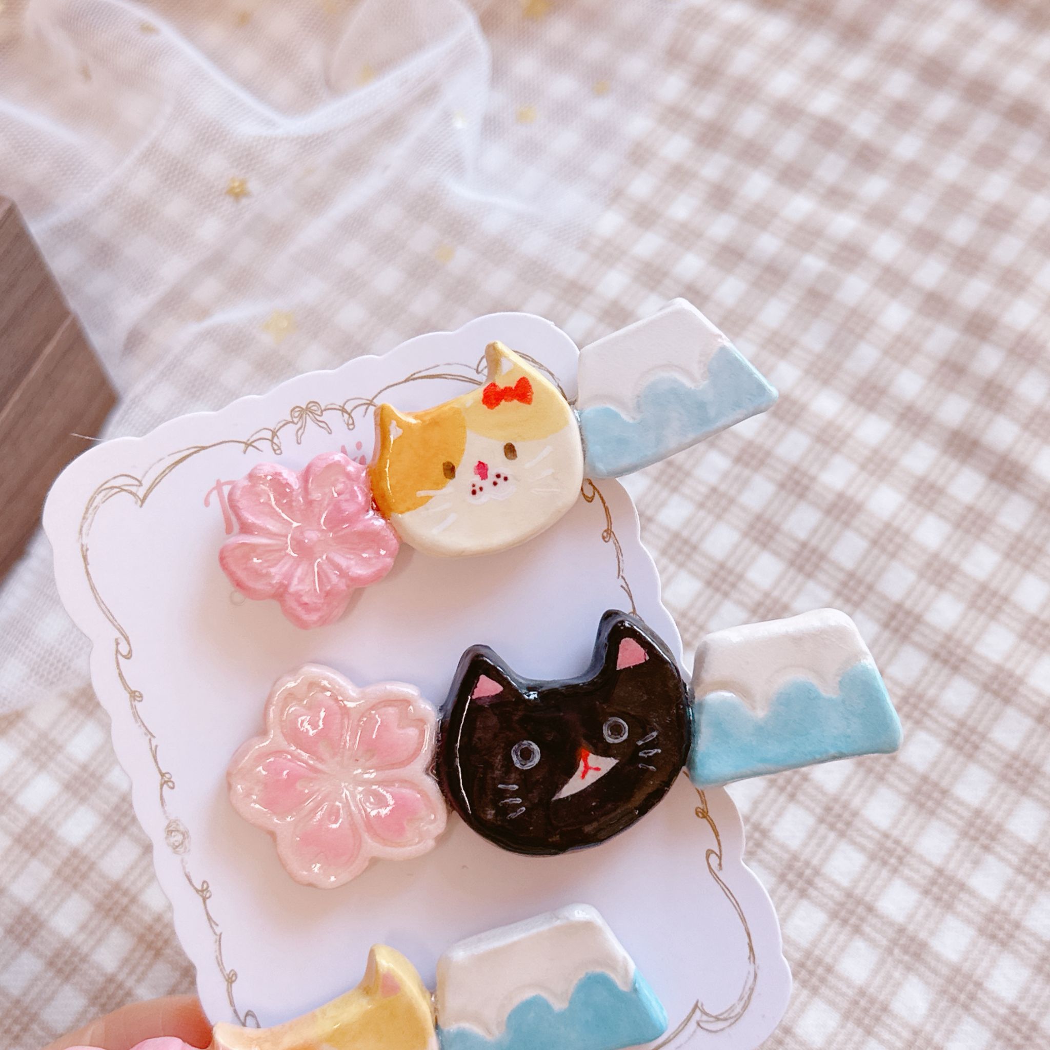 手繪和風櫻花🌸貓貓富士山 髮夾