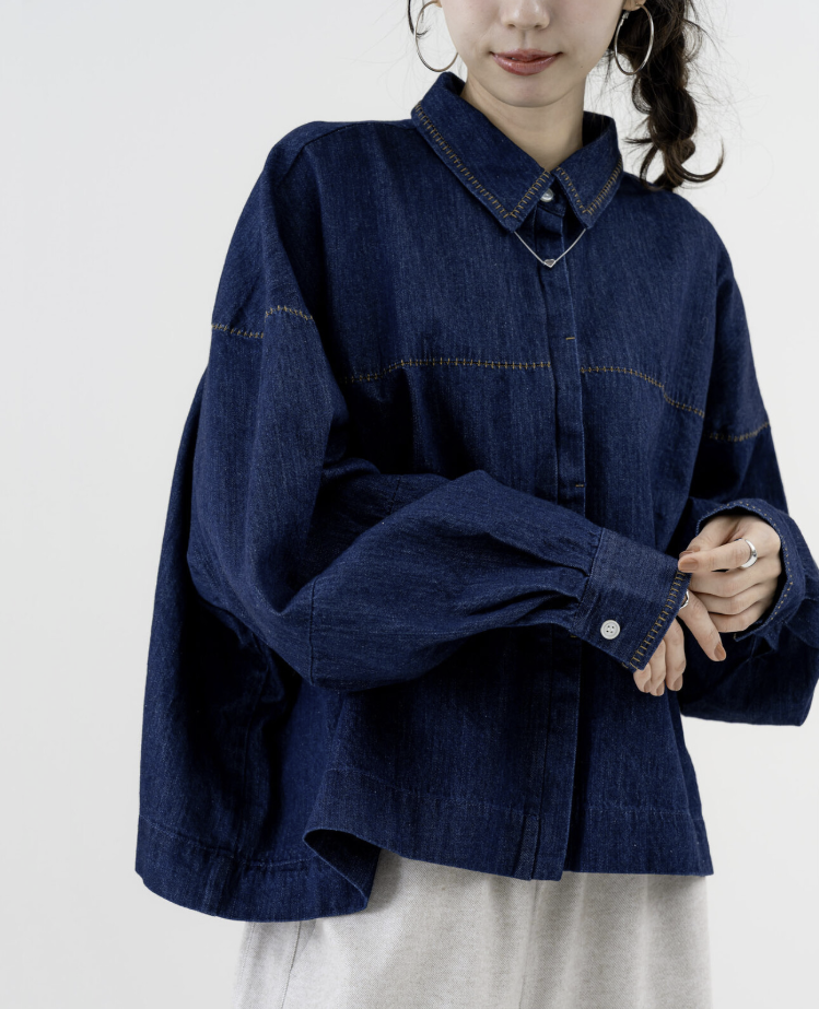 袖口拼接牛仔襯衫 - 2026 流行穿搭  牛仔襯衫 時尚穿搭 柔軟舒適 四季皆宜 成人休閒 日常穿搭 易於配搭 日本直送   #JP-I-260012