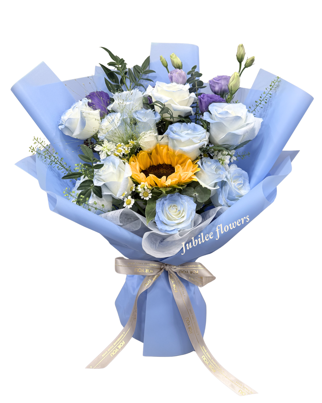 🌻向日葵 碎冰藍玫瑰花束
