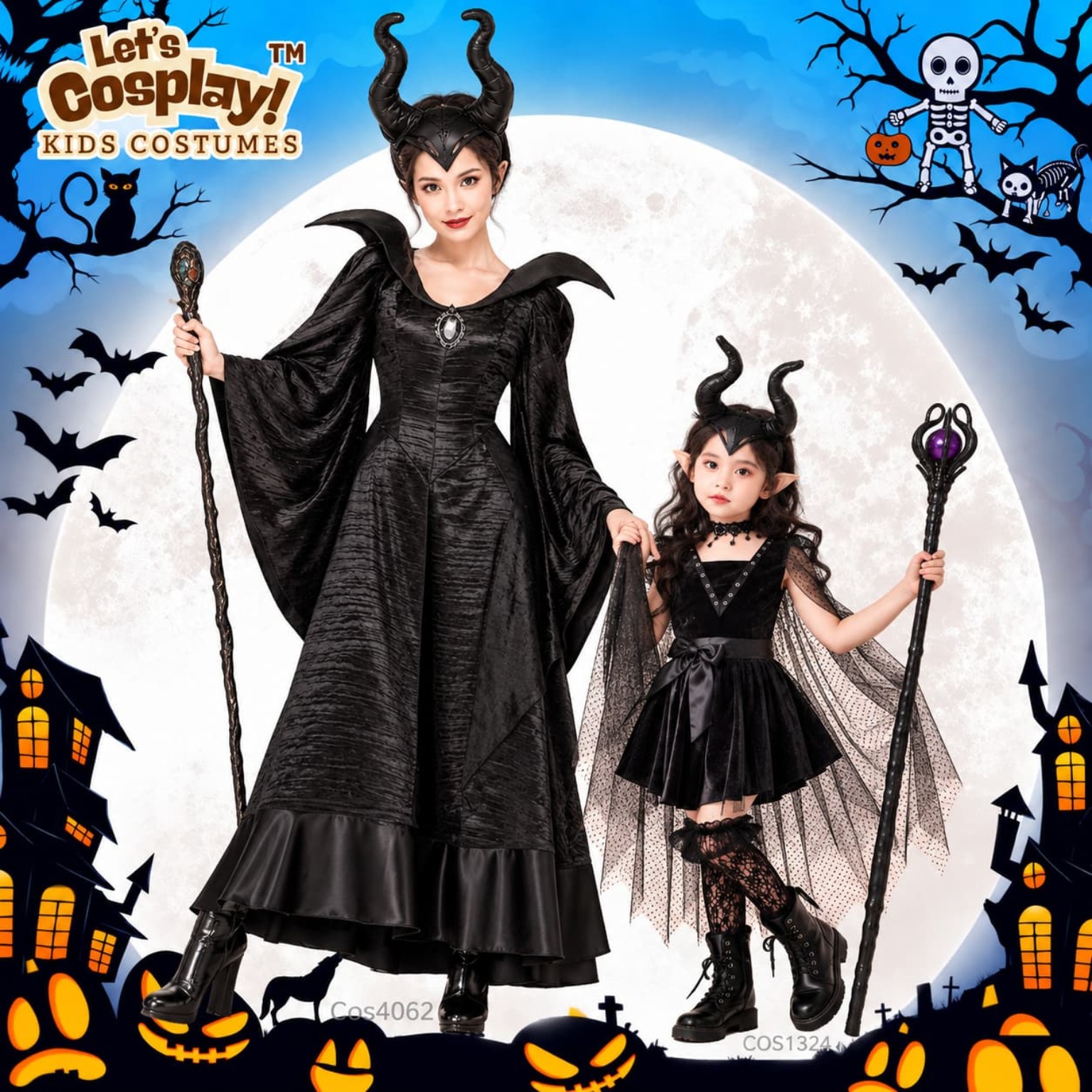萬聖節家庭裝｜黑魔后親子裝 Halloween Family Costume｜成人女裝＋女童角色扮演服｜香港現貨 FAM1006